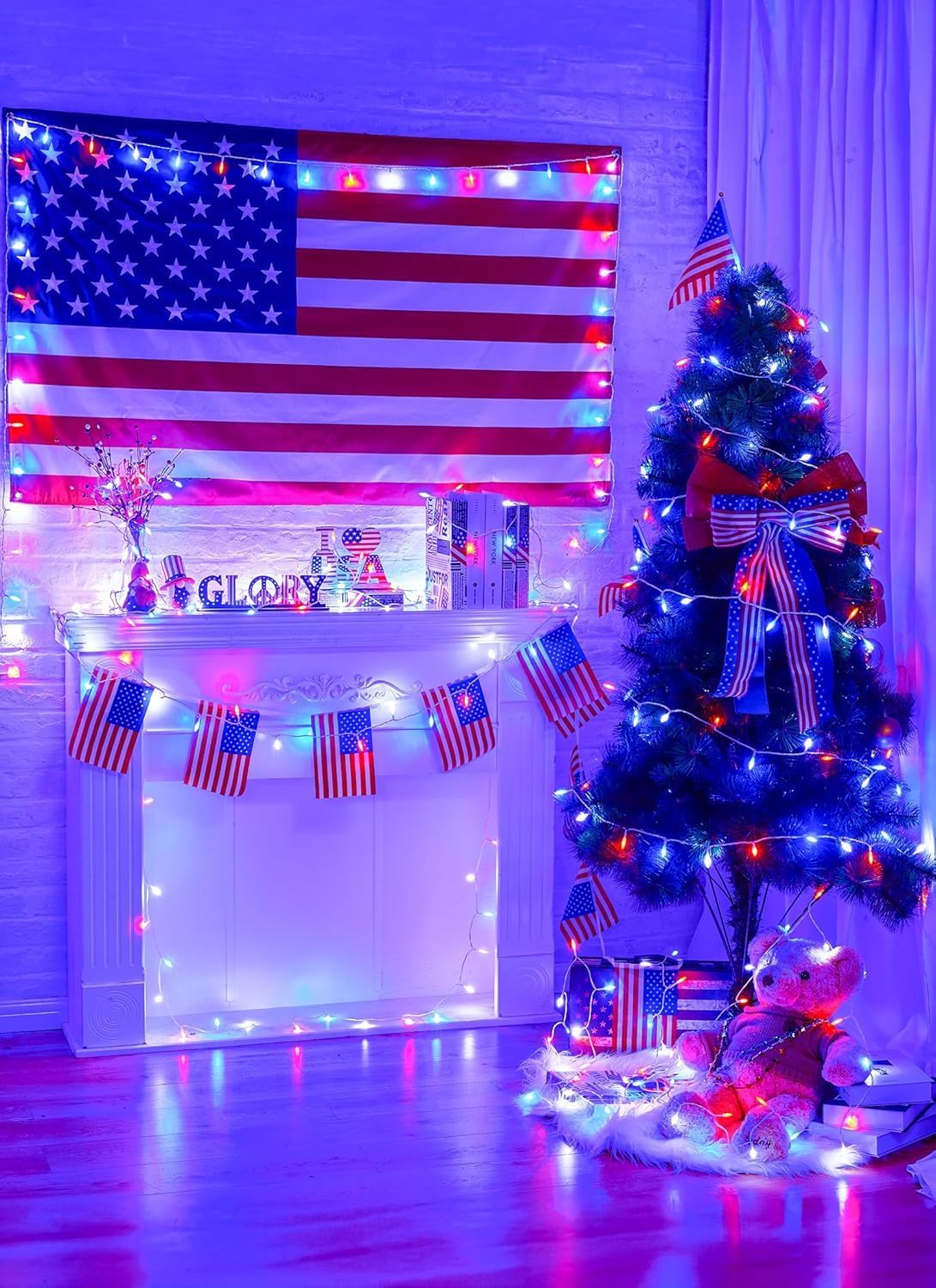 Battery Operated Independence Day String Lights - 8ft 20 LED 4th of July Decoration Patriotic Mini Lights with Timer, Waterproof for Indoor Outdoor Bedroom Wedding Party Holiday(Red White Blue)