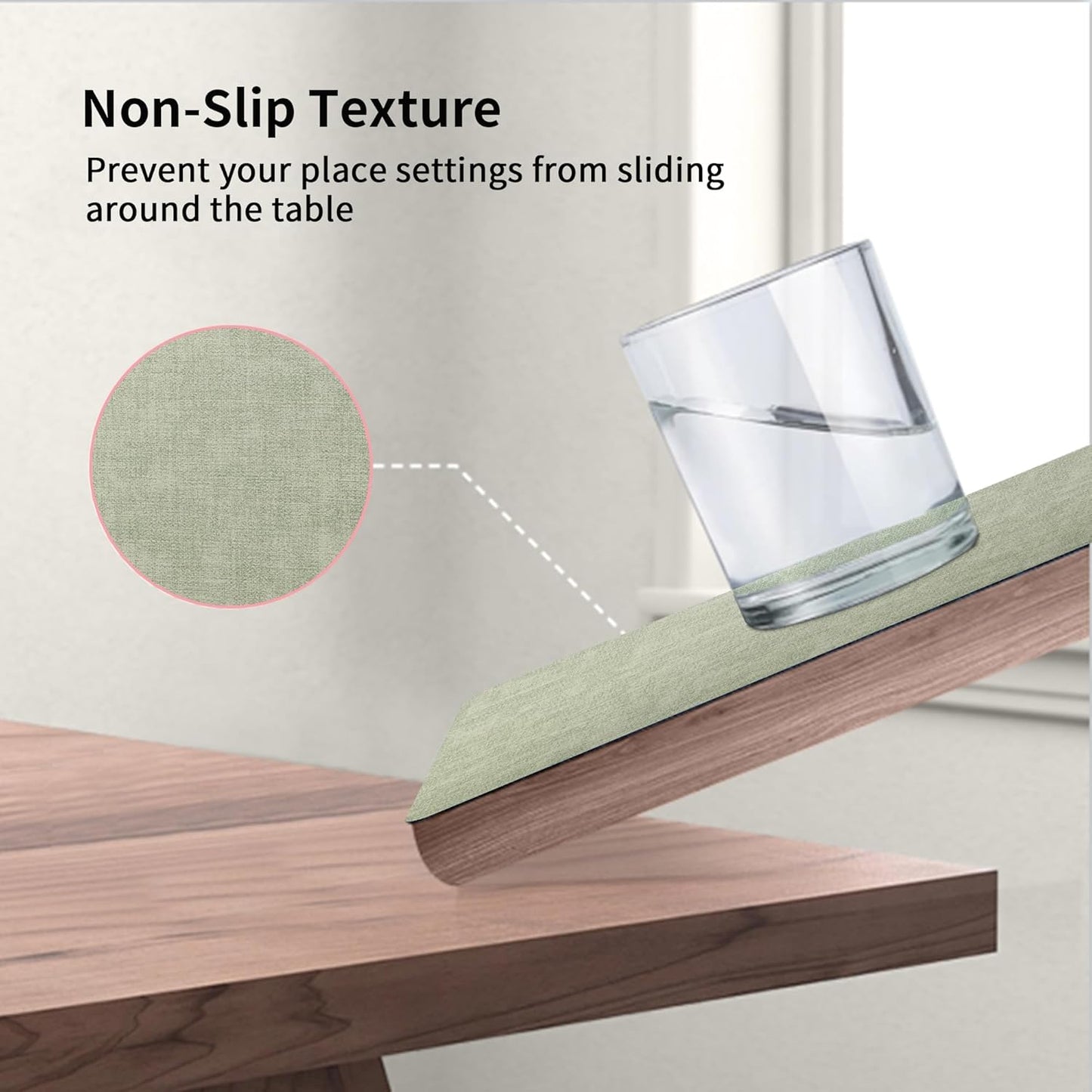 Maxpearl Faux Leather Placemats Set of 8 – Waterproof, Wipe Clean, Heat Resistant, Non-Slip Dining Table Mats for Indoor & Outdoor Use, 17”×12”, Sage Green