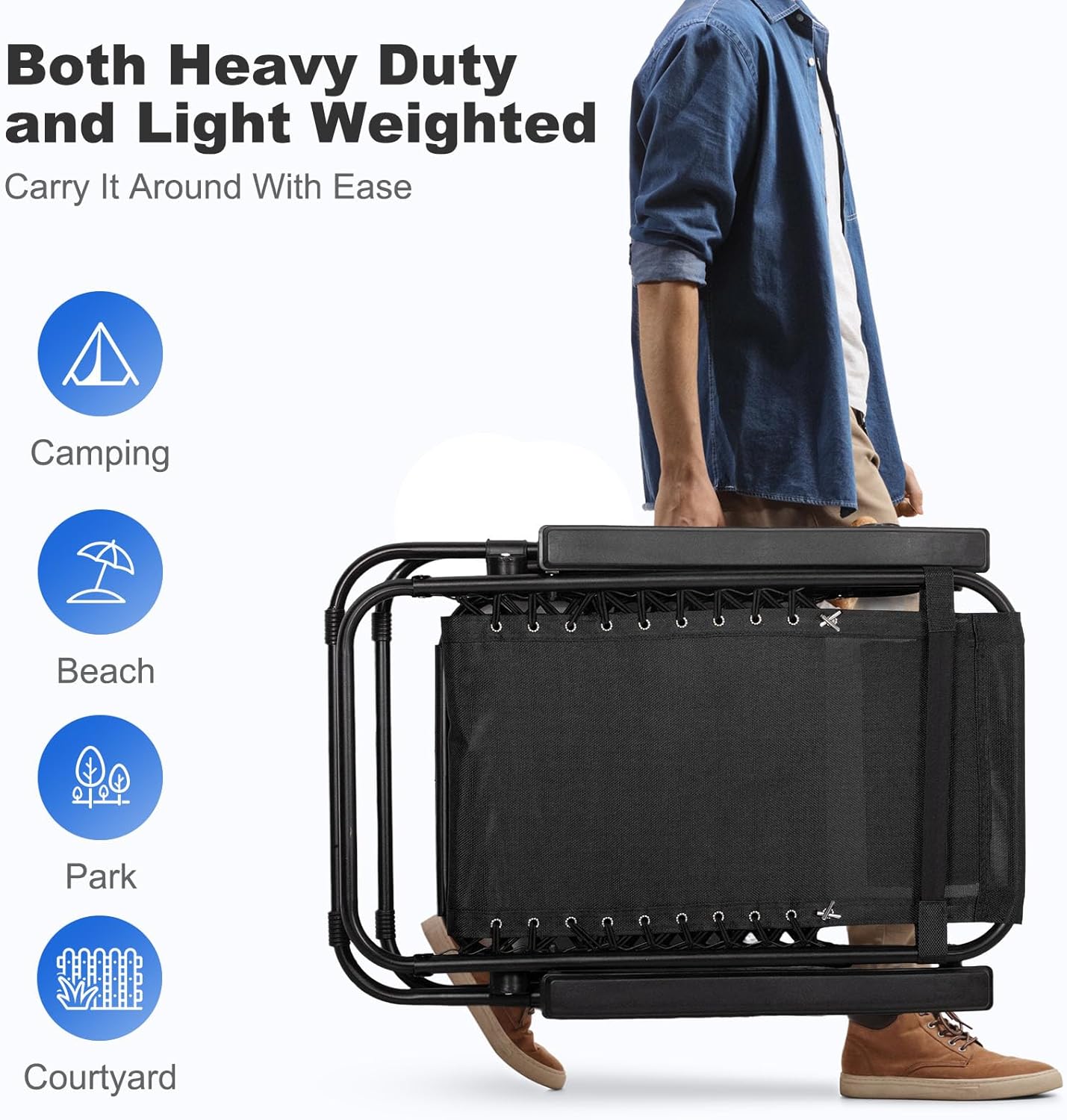 Nazhura Set of 2 Relaxing Recliners Patio Chairs Adjustable Steel Mesh Zero Gravity Lounge Chair Beach Chairs with Pillow and Cup Holder Black