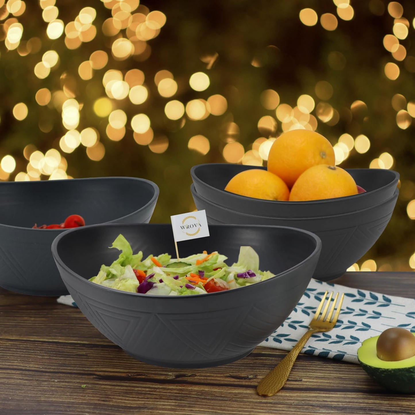 65oz Large Salad Bowls Black - Wheat Straw Salad bowls Set of 4 - Unbreakable Salad Bowls Dishware & Microwave Safe - BPA Free Bowls for kitchen,camping