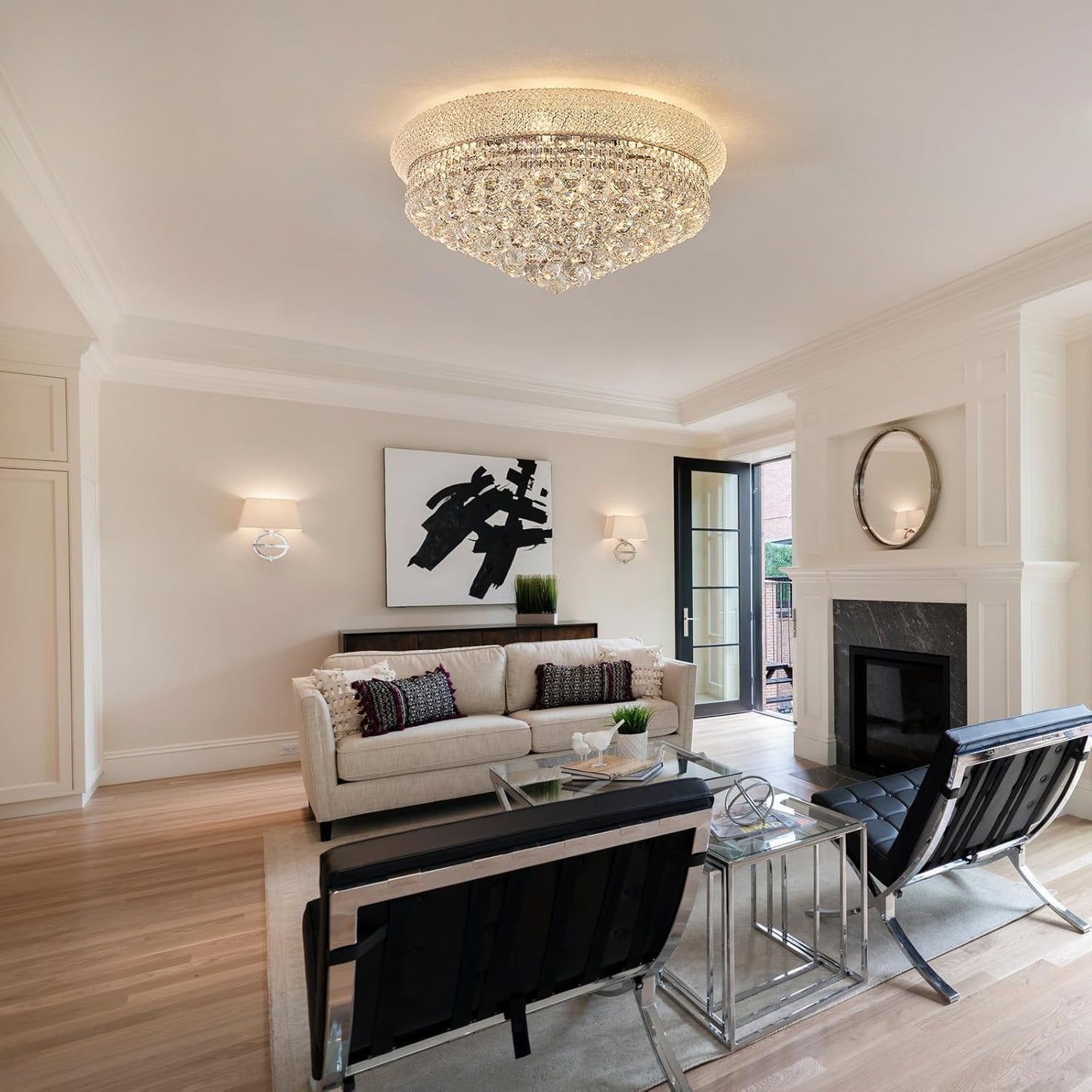 12-Light Crystal Flush Mount Chandelier Ceiling Light Fixture for Living Room Dining Room Bedroom Foyer Entryway Hallway Closet Bathroom (Chrome D24)