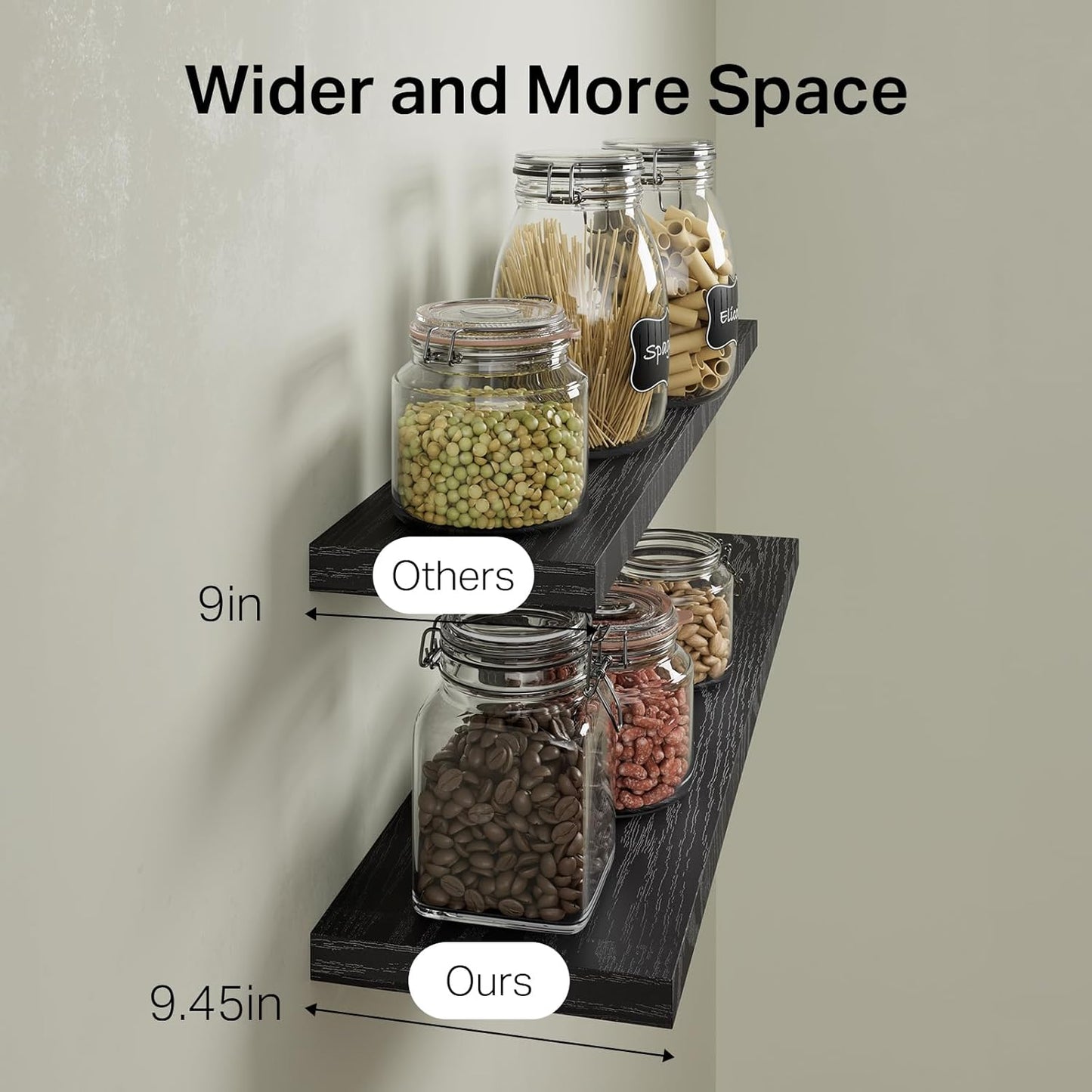 BAYKA Floating Shelves for Wall, 36 inches Long Wall Mounted Rustic Wood Shelves for Bathroom, Bedroom, Living Room, for Books/Storage/Decor with 30lbs Capacity(Black,Set of 3