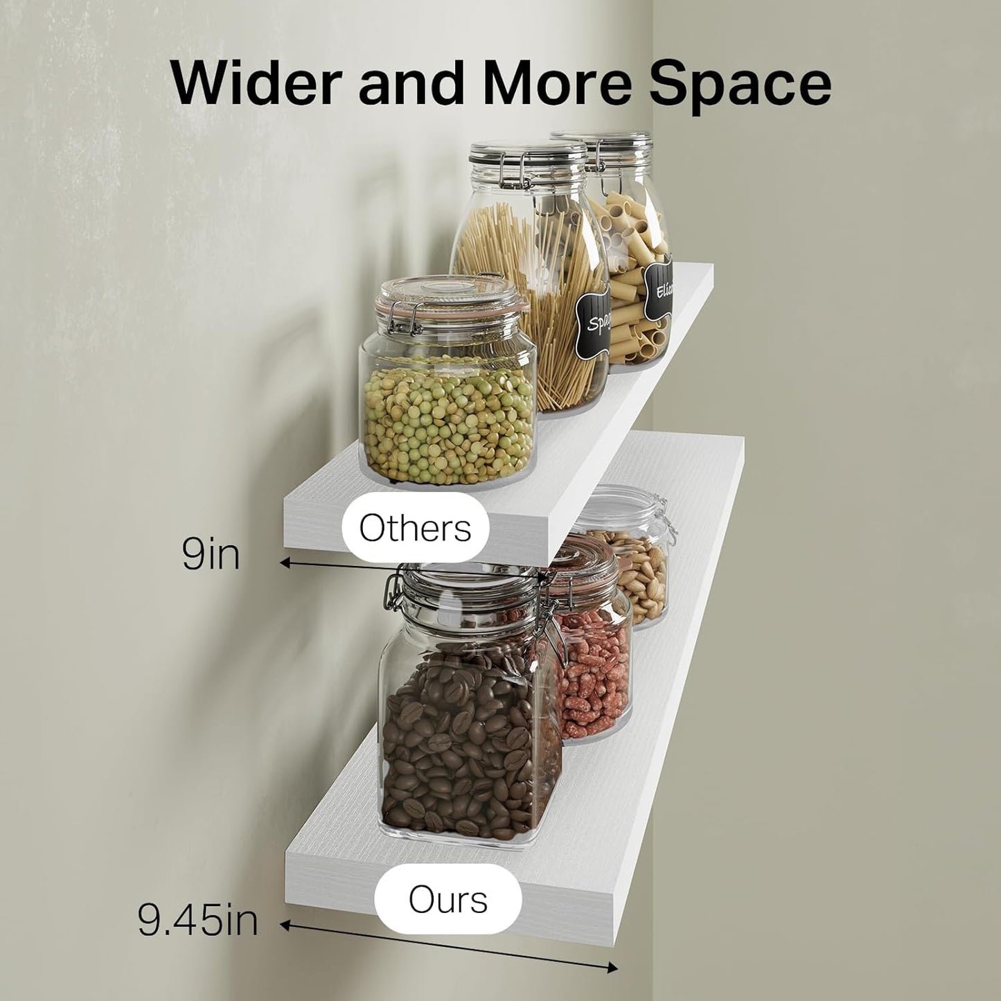 BAYKA Floating Shelves for Wall, 36 inches Wall Mounted Rustic Wood Shelves for Bathroom, Bedroom, Living Room, for Storage/Decor with 30lbs Capacity(White,Set of 3