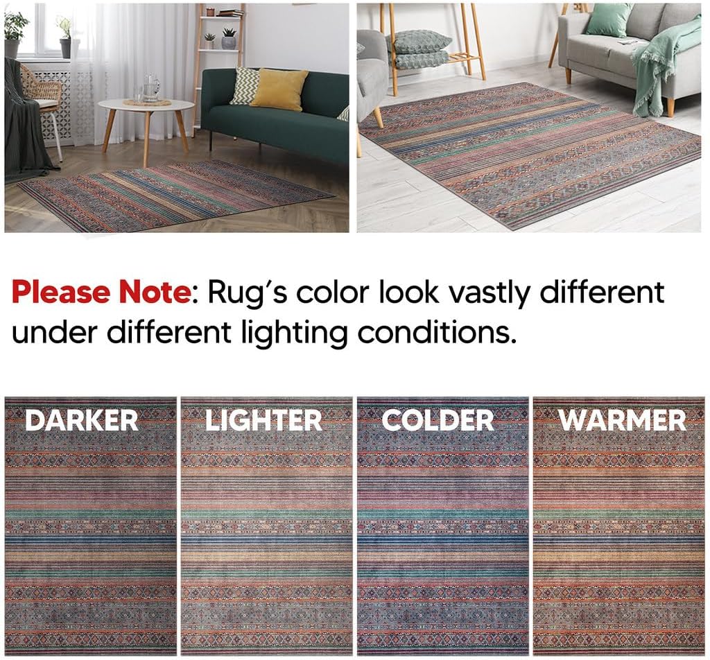 Keen Home Design 4x6 Rug - Machine Washable Area Rug with Non-Slip Backing, Ideal for Living Room, Dining Room, Bedroom - Vintage, Easy Clean, Durable, Low Pile Rug - (4' x 6')