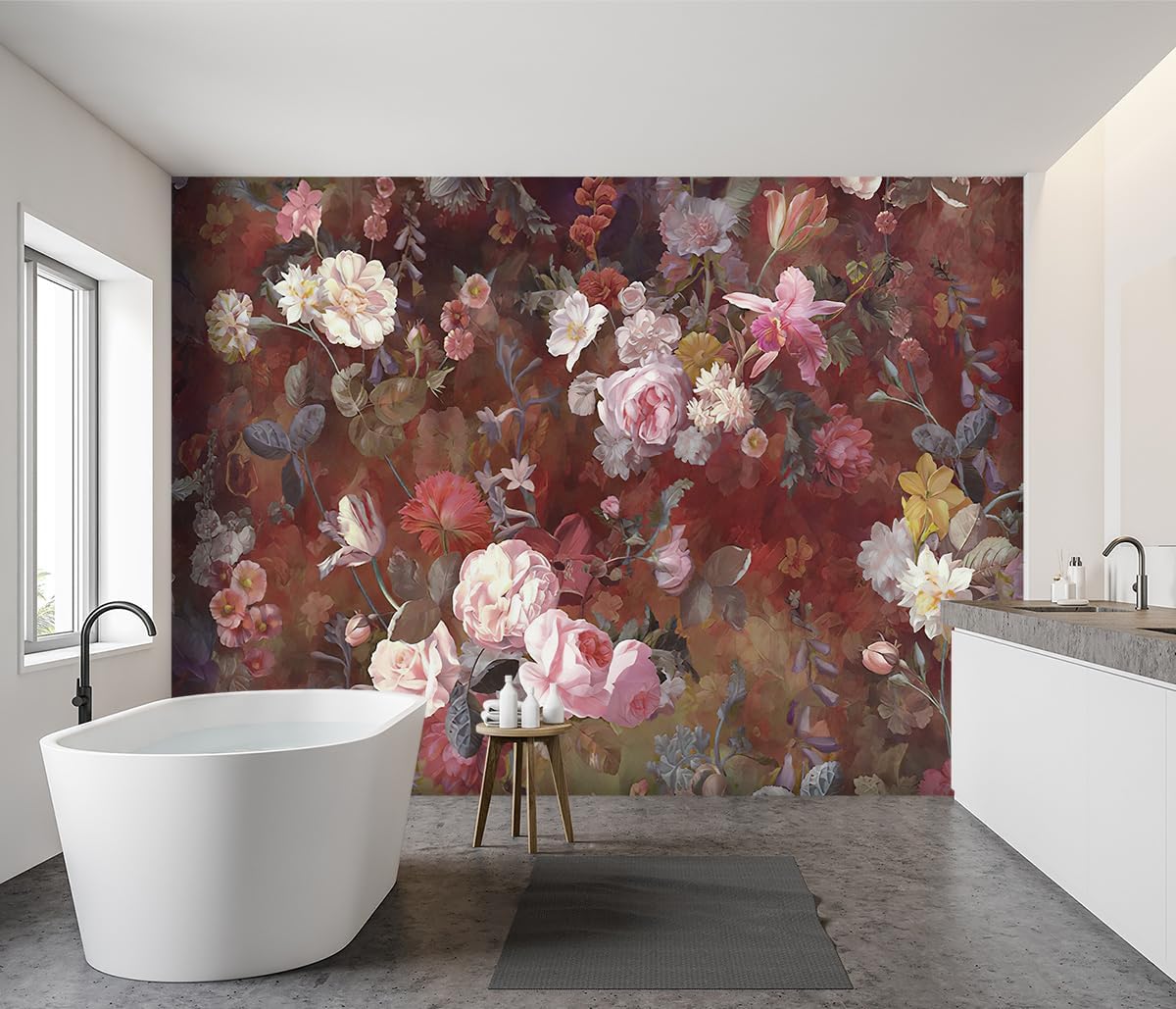 -Vintage Roses Floral Fabric Wallpaper Living Room Bedroom Bathroom Flowers Wall Mural- 91"x65"( not Peel and Stick)