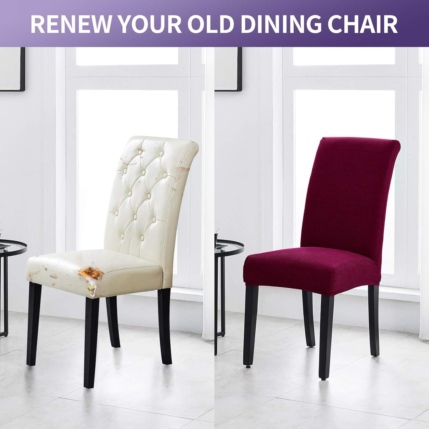 Joccun Chair Covers for Dining Room Set of 4,Dining Chair Slipcovers Stretch Dining Room Chair Covers Seat Protector,Washable Parsons Chair Cover for Home,Hotel(Wine Red,4 Pack)