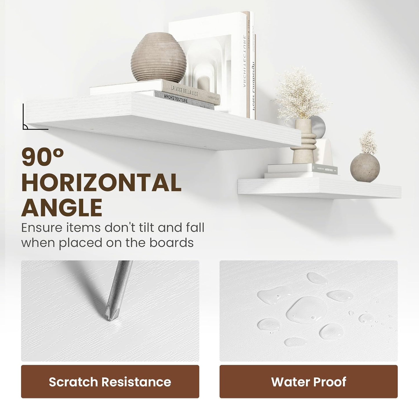 36 Inch Floating Shelves, 11.6 Inch Deep Floating Shelves for Wall, Floating Shelf with Invisible Brackets, Deep Shelves for Bathroom, Bedroom, Living Room, 2 Pack, White