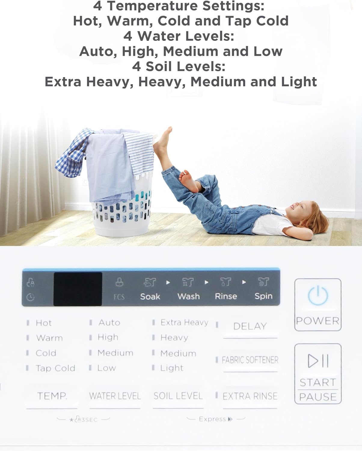 BLACK+DECKER 4.1 Cu. Ft. Top Loading Washing Machine with Agitator, Full Size Washing Machine with Glass Lid and Stainless Steel Tub, Machine with LED Display, 10 Wash Cycles, 120V, BTLW41MW, White