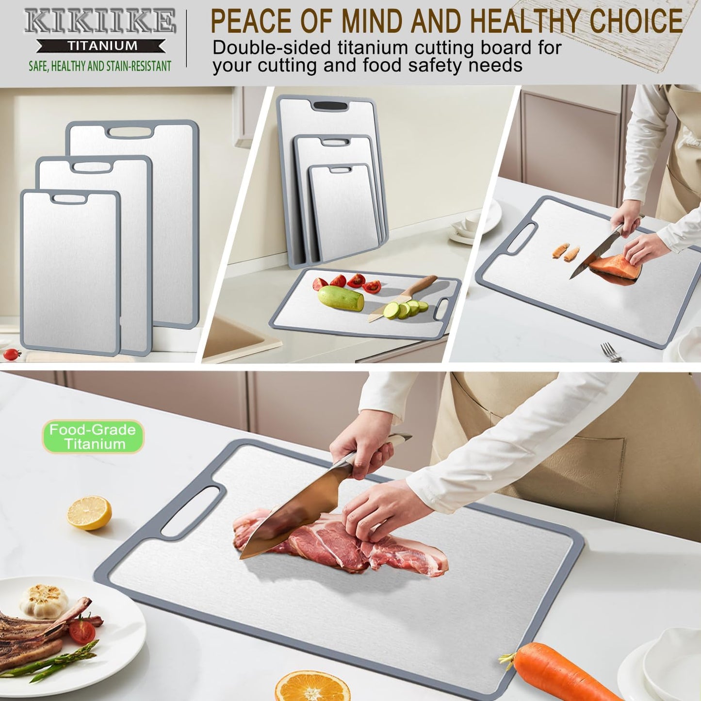 Titanium Cutting Board Double-sided non-slip silicone edging Pure Titanium Cutting Boards for Kitchen - Double-Sided Food-Grade Chopping Board Non-Stick Durable and easy to clean (Small)
