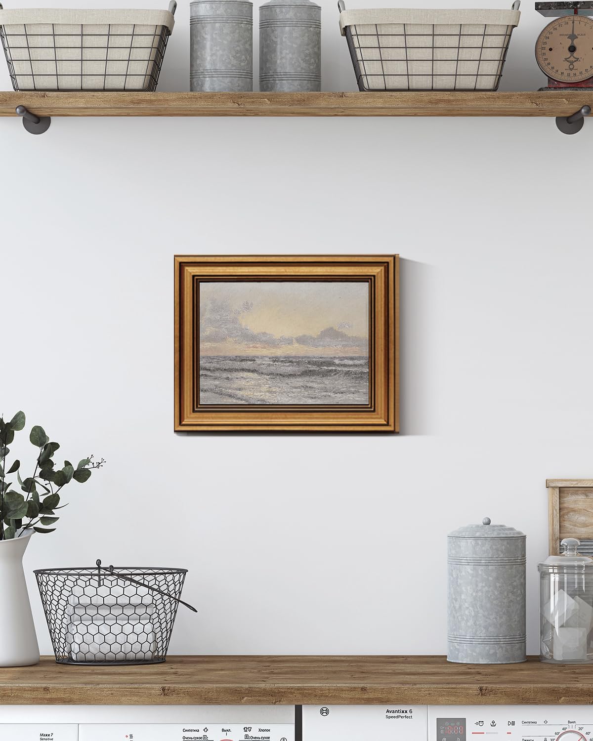 HUARCEY Gold Framed Vintage Wall Art for Living Room, Landscape Painting Prints Shelf Decor for Kitchen, Aesthetic Coastal Bedroom Wall Art, Christmas Gifts for Friends or Family ( Sea or Sky - 8"x10" )