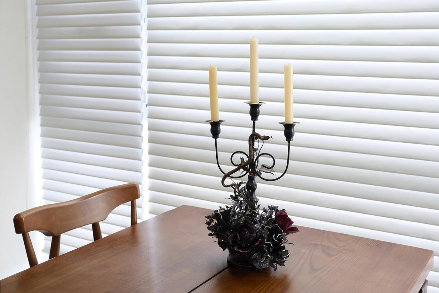 Halloween Candle Holder, 3 Arms Metal Candelabra, Black Candlestick Holder, Gothic Spooky Halloween Decor for Coffee Table/Dining Table Centerpiece, 18" Height