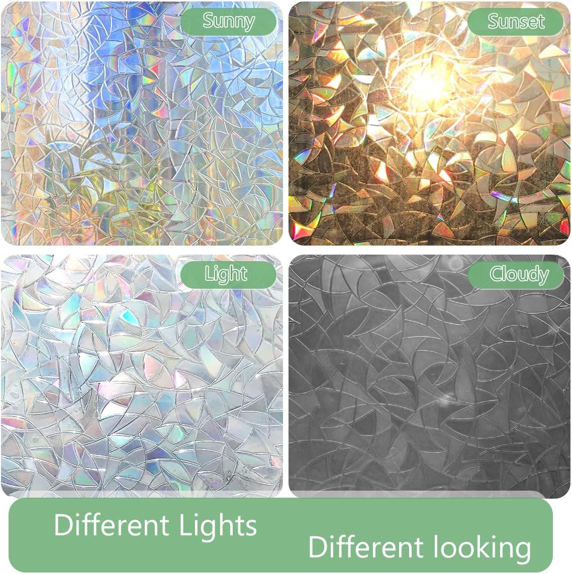 HIDBEA Window Privacy Film Static Clings, Rainbow Window Film, 3D Decals Non-Adhesive Window Vinyl Film for Home Door, 29.5 Inch x 6.5 Feet