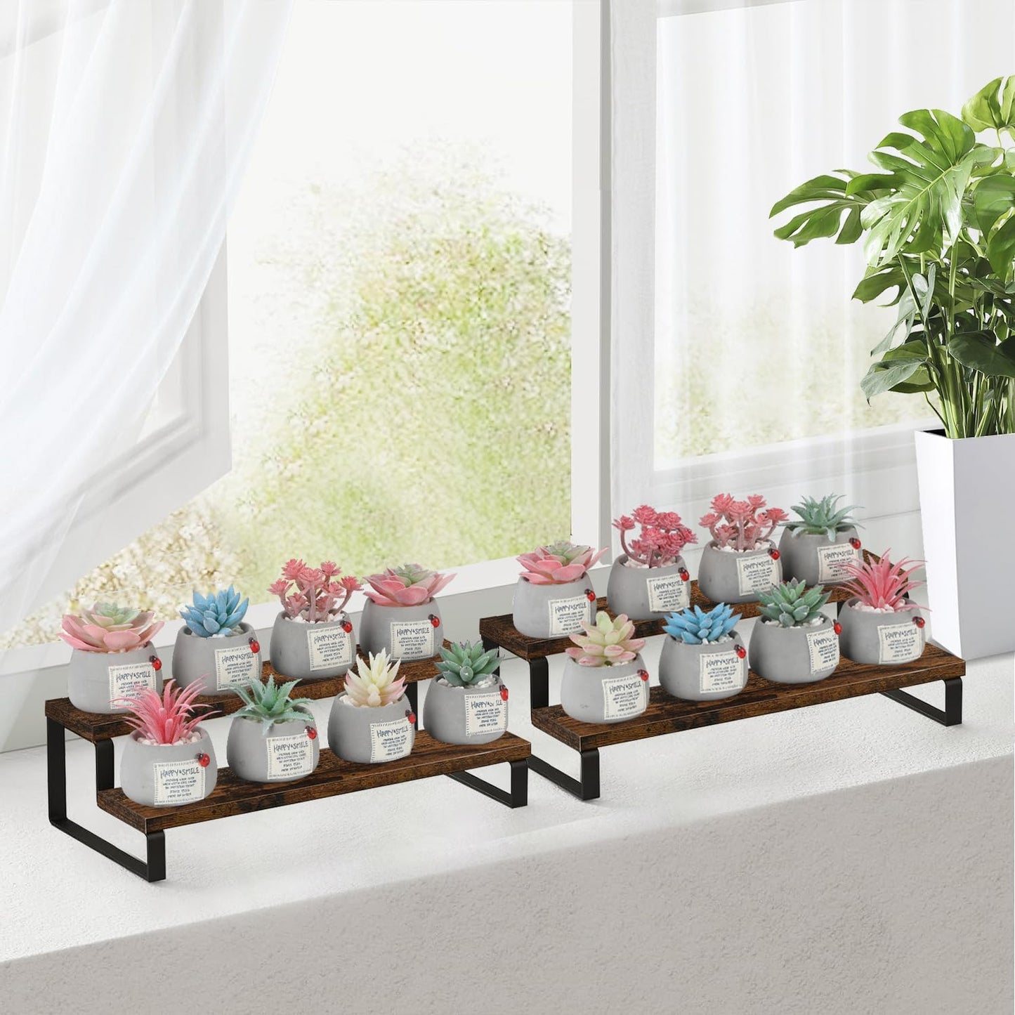 YINMIT Wooden Display Riser Stand, Tiered Perfume and Cologne Organizer Stand, 2 Tier Spice Rack Organizer, Rustic Display Shelf for Candles (2 Tier, 2 Pack)