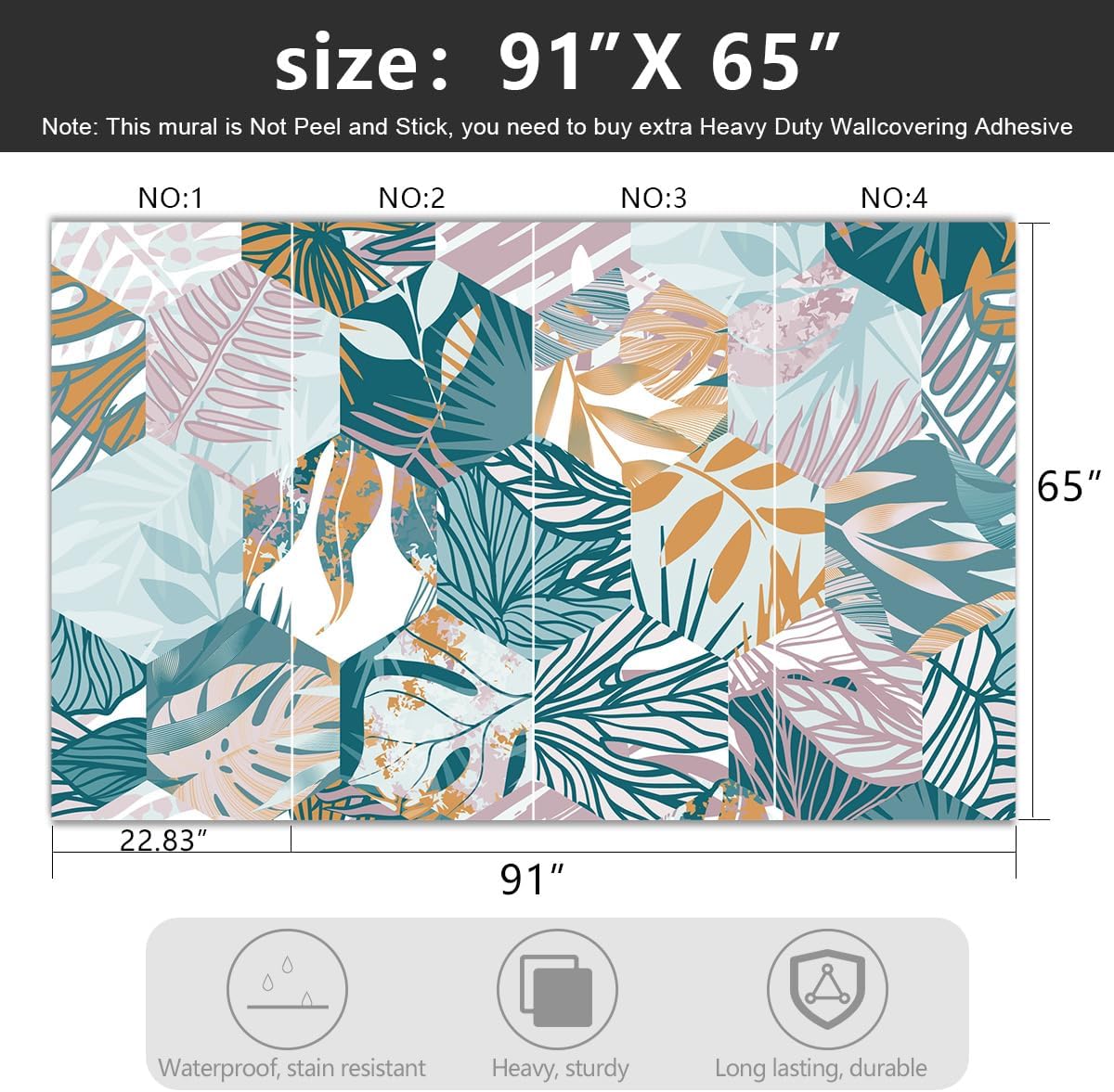 -Abstract Geometry Botanical Banana Leaf Fabric Wallpaper Living Room Bedroom Bathroom Tropical Plant Leaf Wall Mural- 91"x65"( not Peel and Stick)