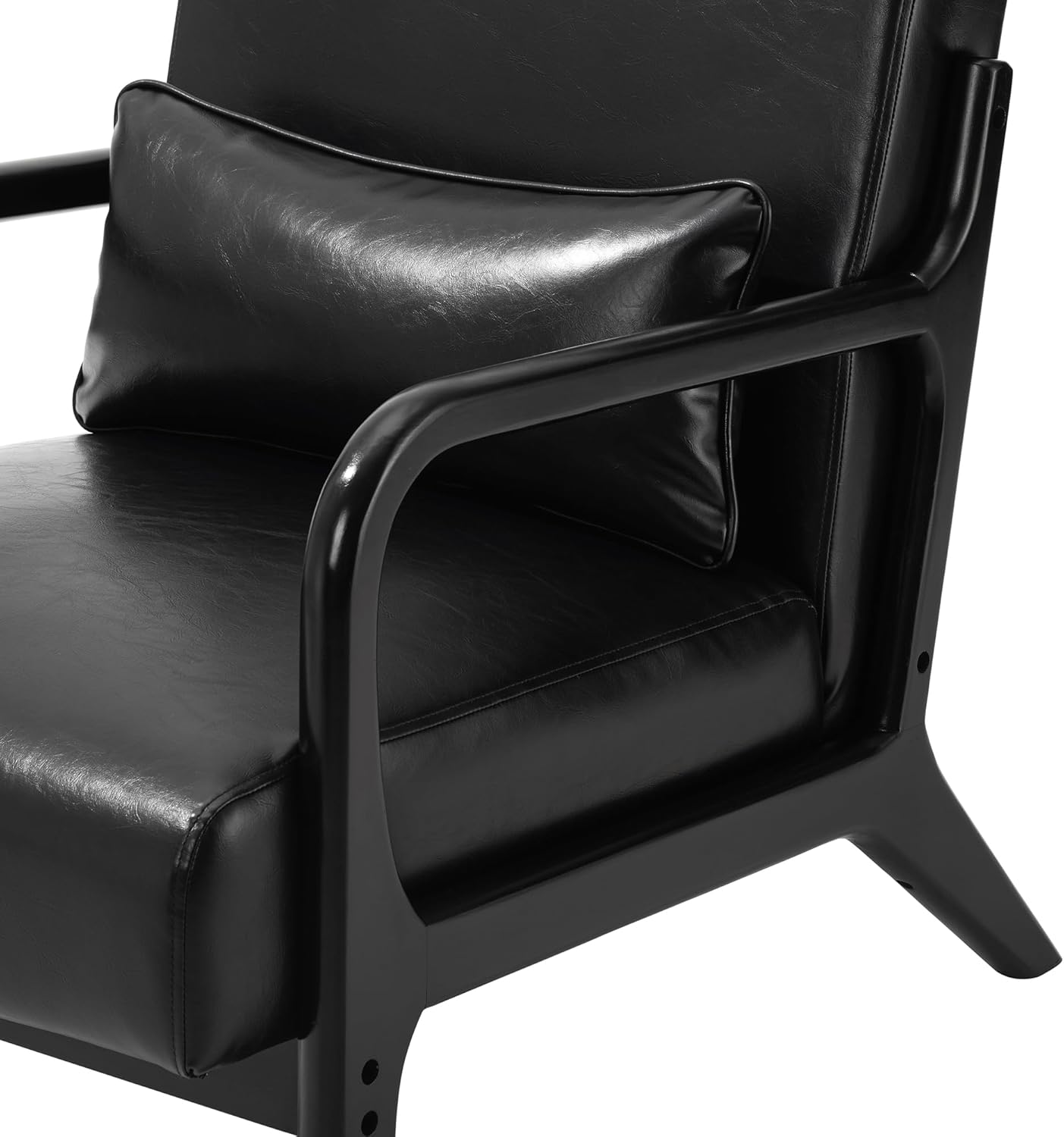 Glitzhome 2 Set Mid Century Black Accent Armchair, Single Reading Armchair PU Leather Lounge Chair with Walnut Ruberwood Frame