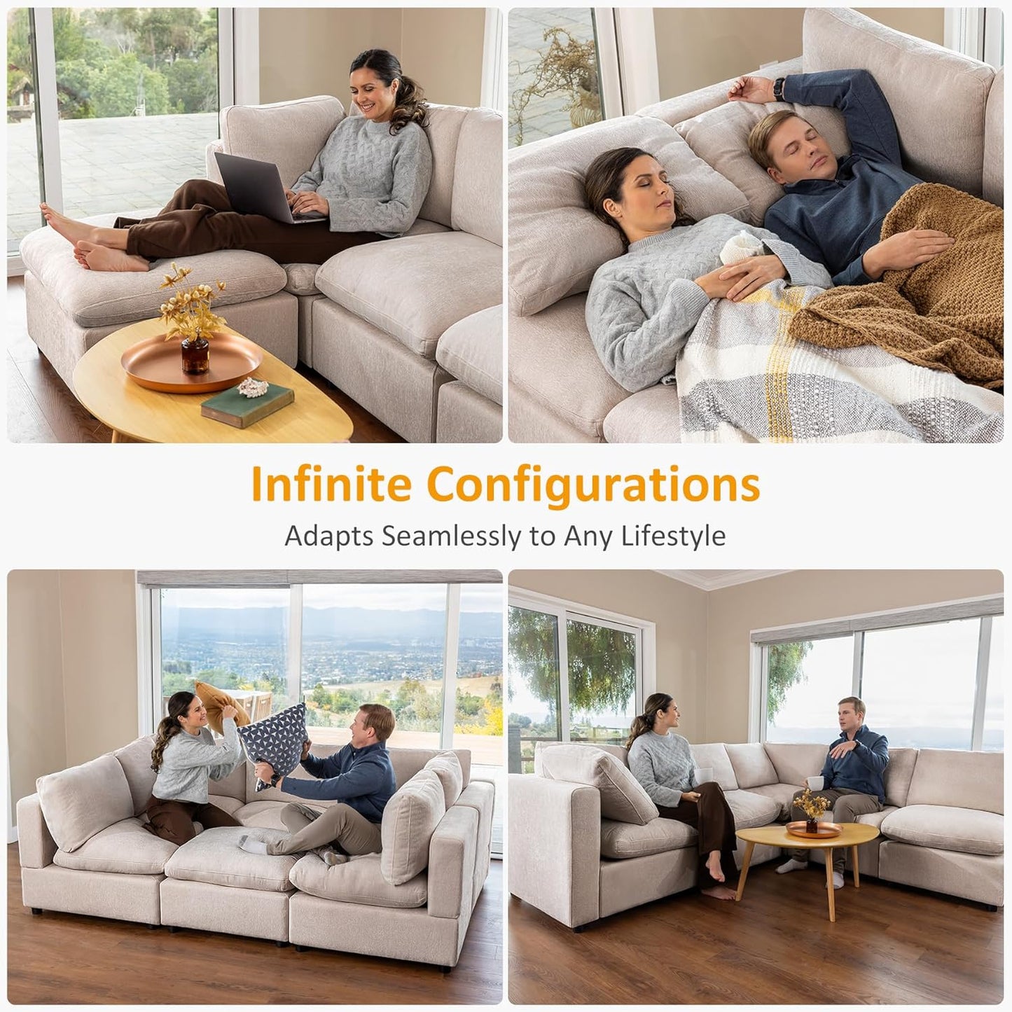 Modular Sectional Sofa, Convertible Sofa Couch Modular Sofa with Ottoman, Sectional Sofas for Living Room Small Apartments