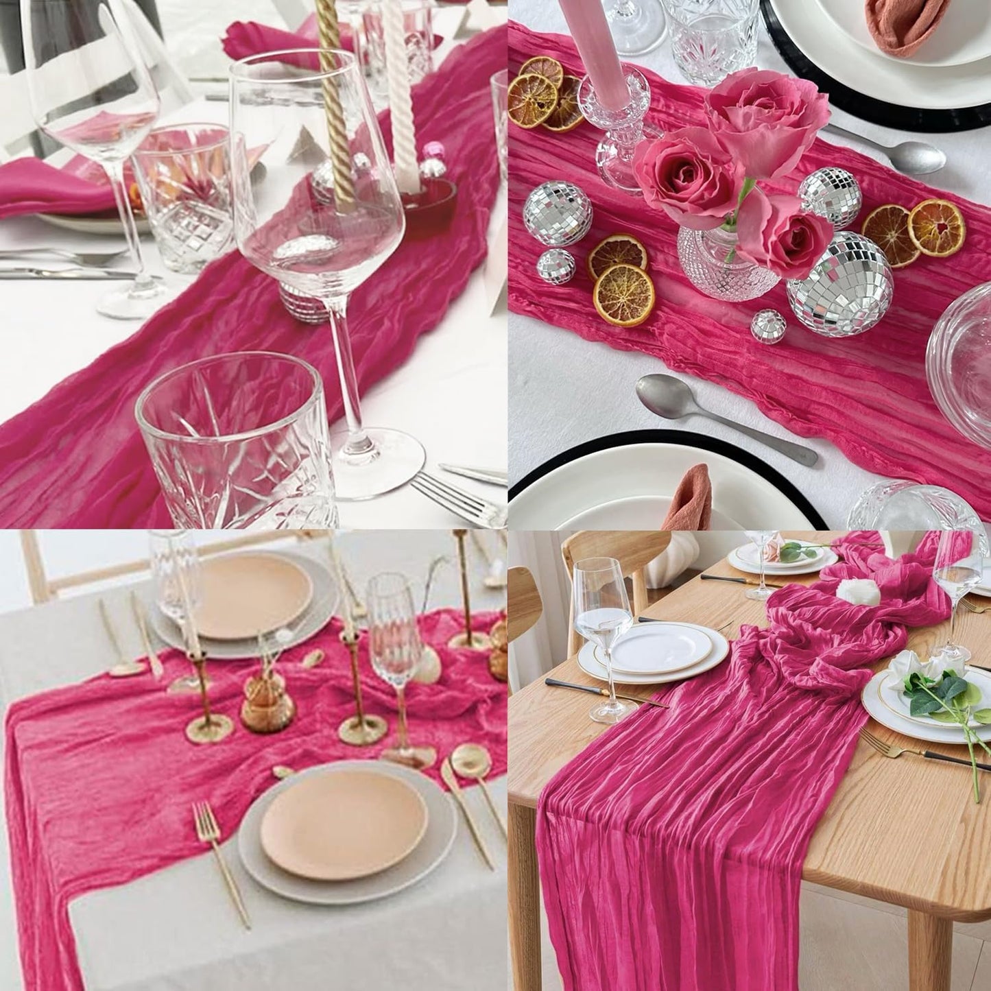 Hot Pink 6 Pack Cheesecloth Table Runner 10FT Boho Fabric Rustic Cheese Cloth Table Runner for Wedding 20 x 120 Inch Long Bridal Shower Baby Shower Gauze Sheer Birthday Party Table Decorations
