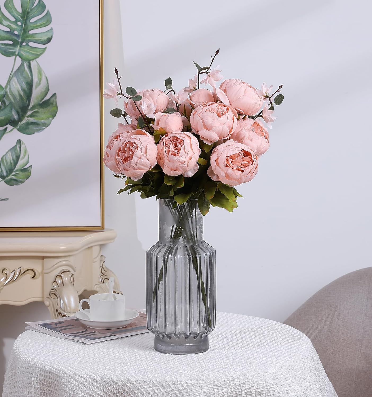 Duovlo Artificial Peony Silk Flowers Fake Flowers Vintage Wedding Home Decoration,Pack of 1 (New Pink)