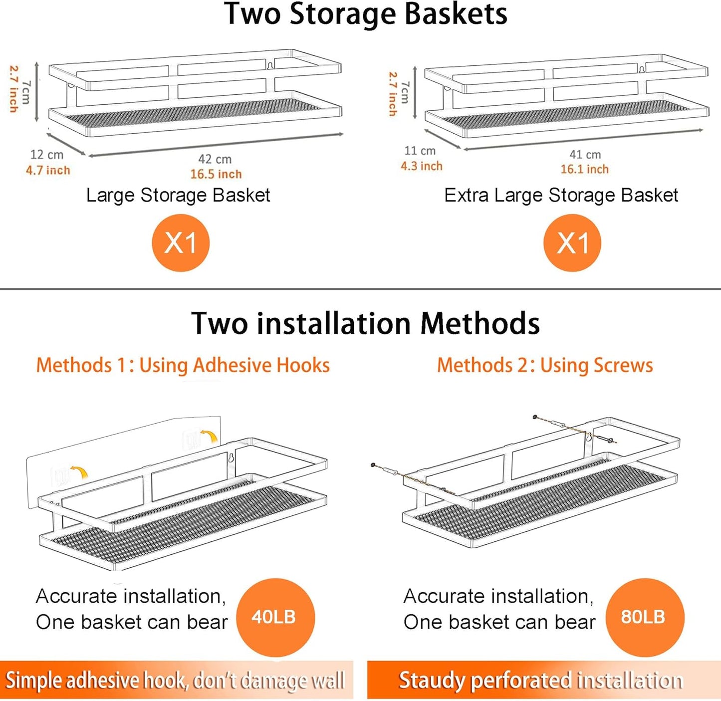PUSDON Metal Wall Hanging Basket 2 Packs DIY Suitable for Multiple Scenes - Large Silver Grey Guardrail Suit
