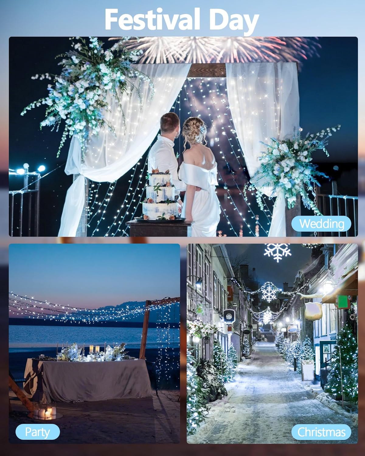 2 Pack Solar Christmas Lights Outdoor, 400 LED 144FT Extra-Long Solar String Lights Waterproof with Green Wire 8 Lighting Modes, Twinkle Light for Xmas Tree Fence Porch Garden Party Decor, Cool White