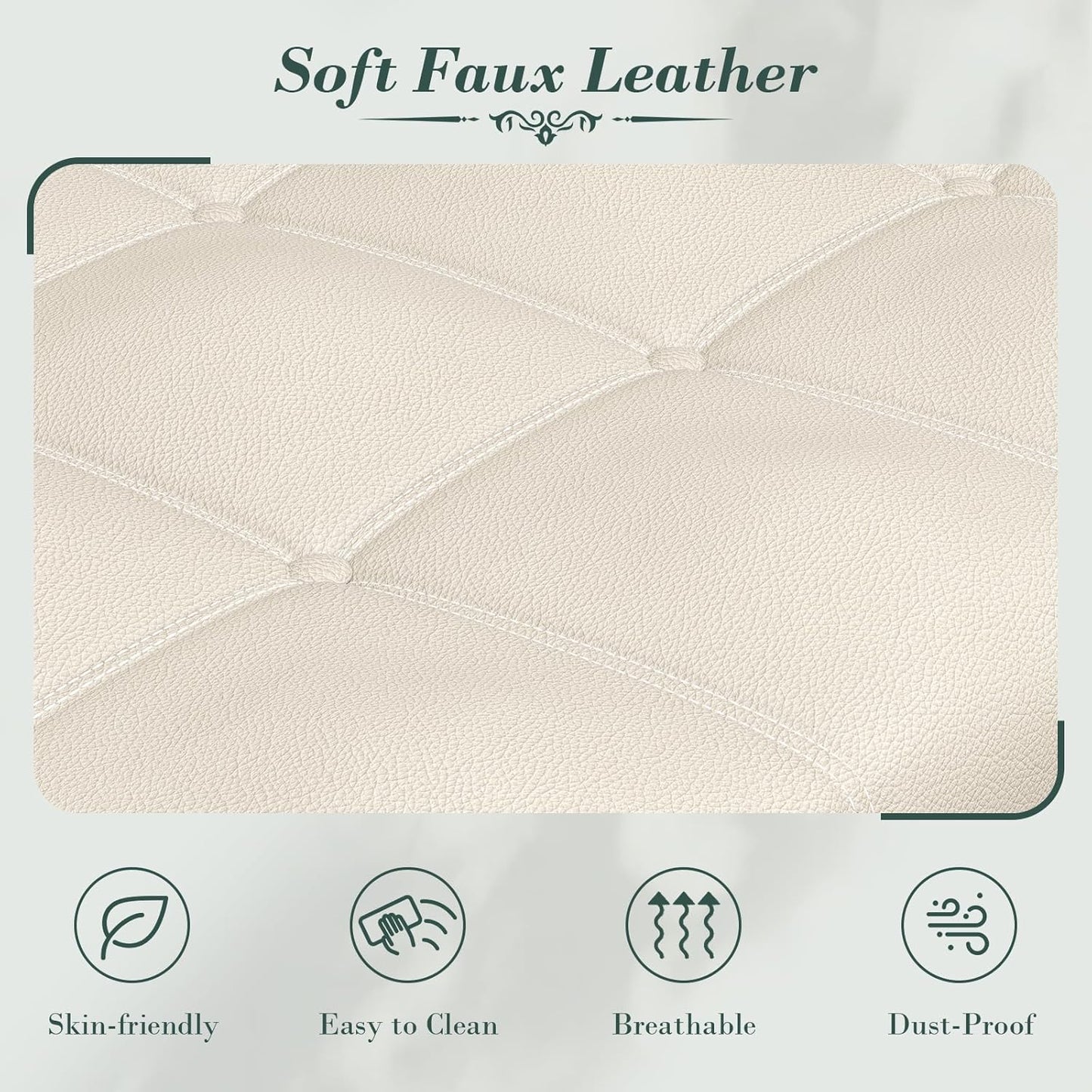 Apicizon 51”Storage Ottoman Bench, Soft Faux Leather Indoor Bench with Rolled Arm and Vintage Rivets, Large Storage Chest for Bedroom, Living Room, Entryway,Beige+Brown Legs