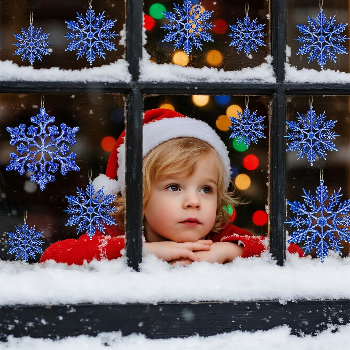 Christmas Tree Decorations Snowflake Ornaments 36Pcs Blue Silver Glitter Plastic Hanging Snowflakes from Ceiling Snow Flakes Decorating Hanging for Winter Wonderland Decorations Indoor Outdoor Decor