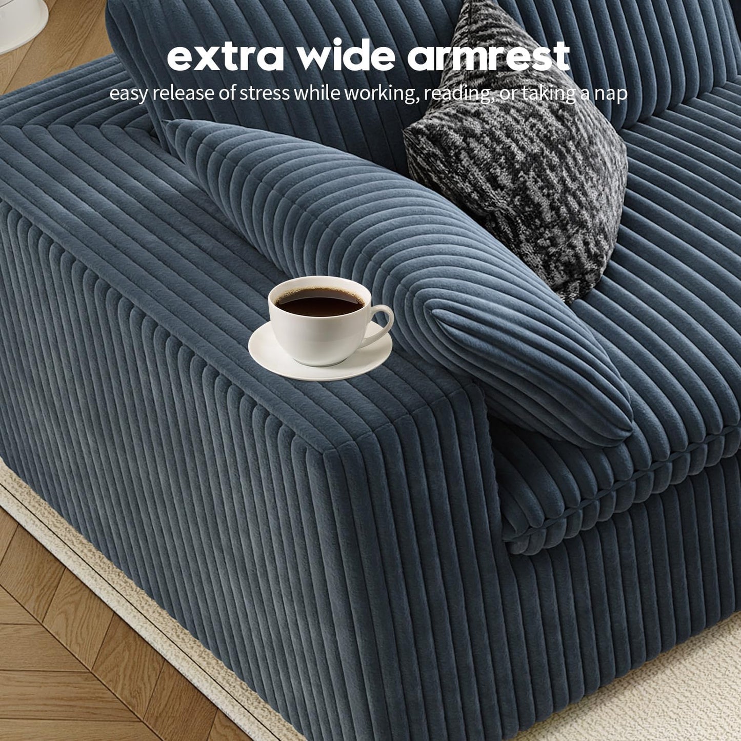 LoveSeat Cloud Couch Modular Sectional Sofa for Living Room,Modern Sofa with Deep Seat,2 Seater Boneless Couch,Comfy Upholstered Corduroy Couches for Apartment, Studio, Office,Bedroom,Blue