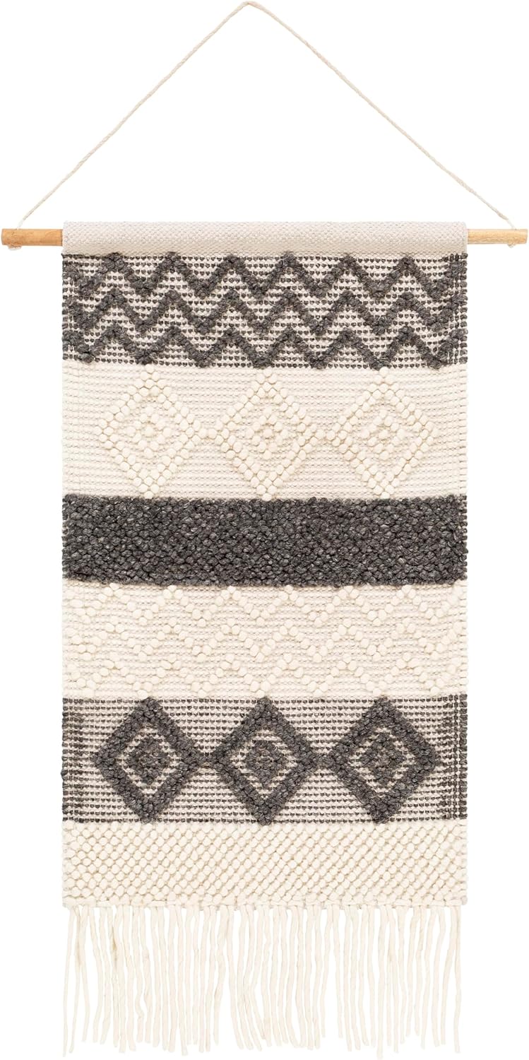 Mark&Day Wall Hanging, Flaurling Bohemian/Global Farmhouse Charcoal Tapestry Wall Hanging for Living Room, Bedroom, Office or Kitchen (44"H x 22"W)