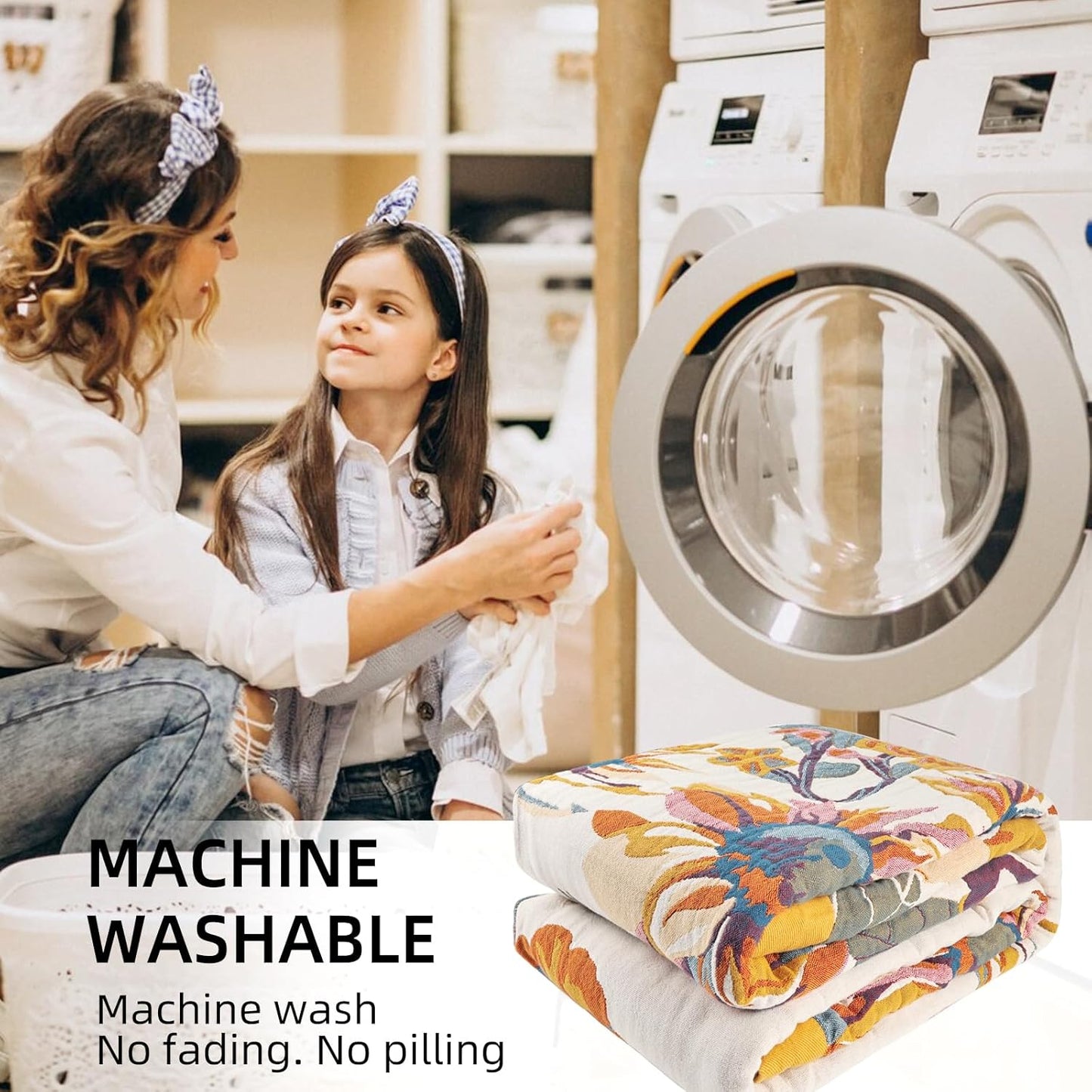 Boho Throw Blanket for Bed - 100% Pure Organic Cotton Ultra Soft Rustic Quilt - Farmhouse Decor Bed Blankets, All Season Rustic Throw for Sofa Couch Chair(91''x 98'', Floral)