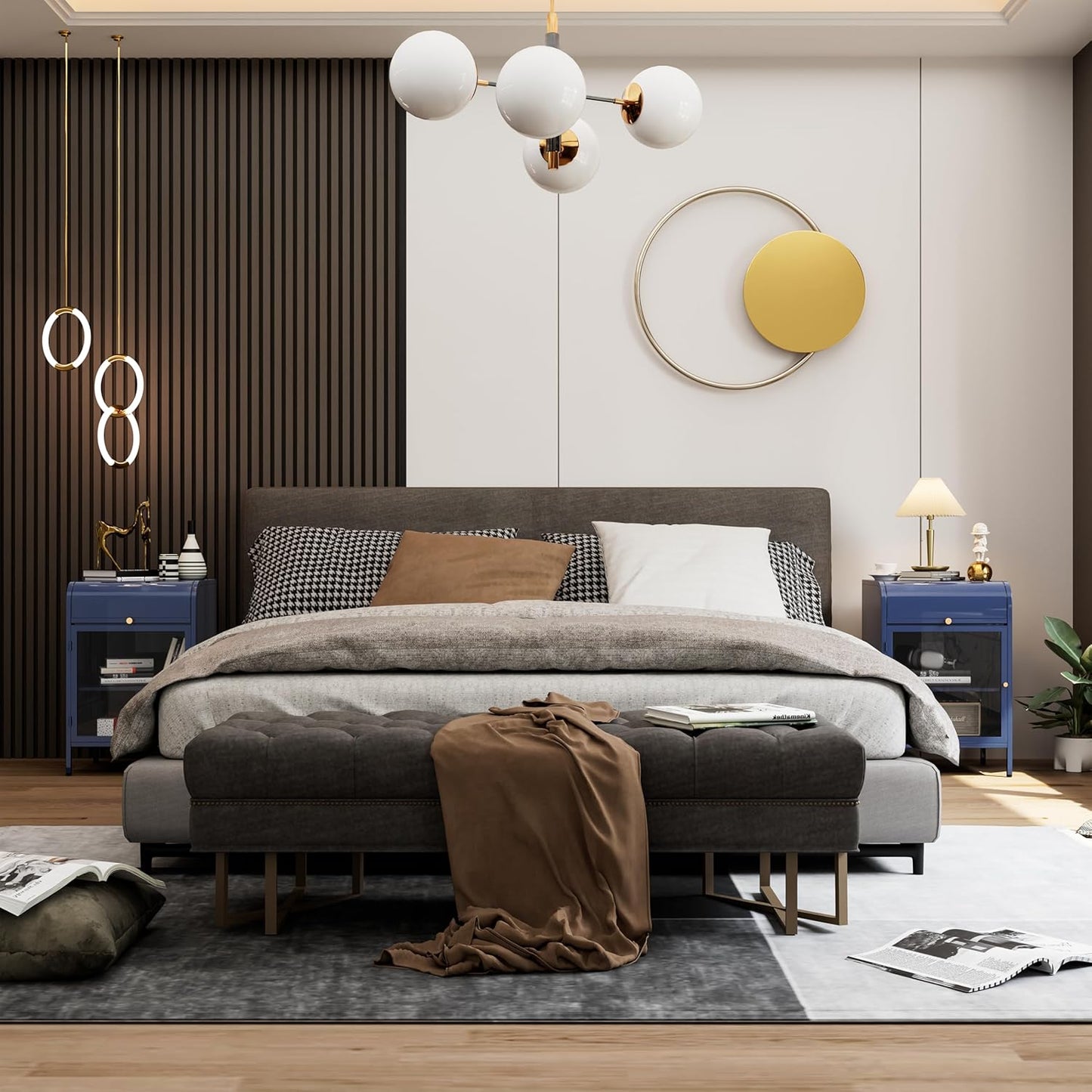 Modern Metal Side Tables, End Tables with Glass Door, 2-Tier Nightstands with Storage Shelves, Accent Table, Slim Sofa Table for Living Room, Bedroom (1, Bule)