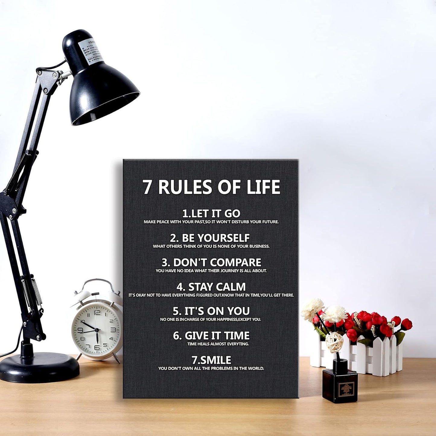 7 Rules of Life Wall Art Motivational Inspirational Poster Printed on Canvas Wall Decor for Living Room or Office Canvas Prints For Bedroom or Home Art Decoration Positive Wall Art for Office Ready to