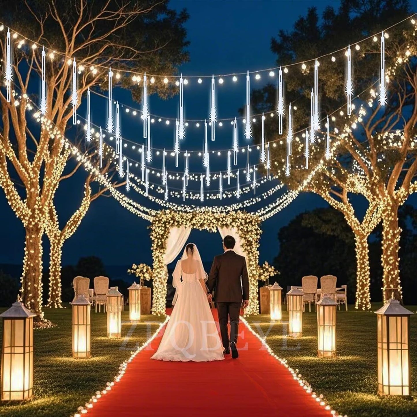 Meteor Shower Lights Christmas Lights Outdoor 24-Tube 576LEDs Snow Falling Rain Cascading Icicle Lights for Xmas Tree Christmas Decorations Wedding Party Holiday Garden Decor, UL Plug White