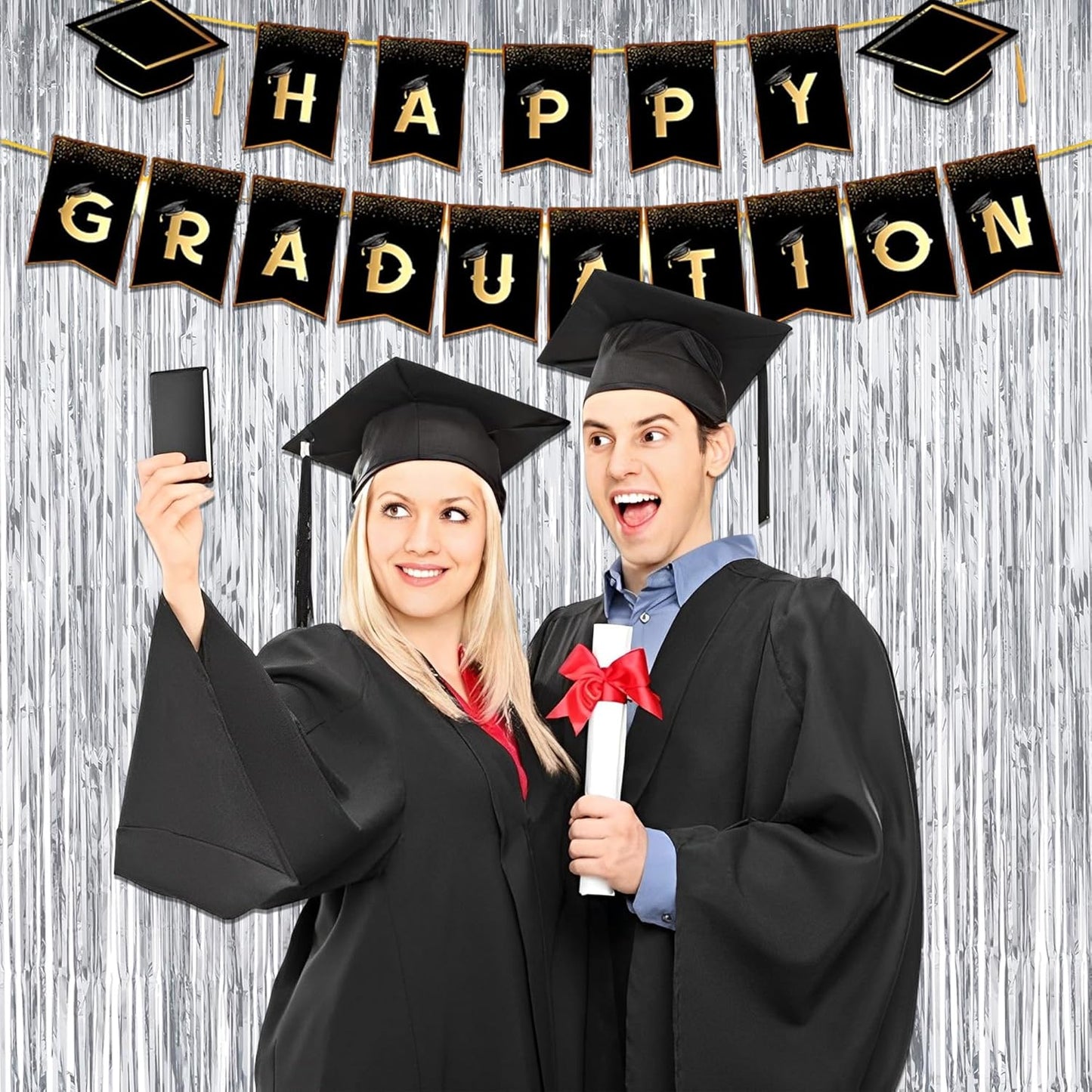 Silver Streamers Metallic Party Backdrop - GREATRIL Foil Fringe Tinsel Curtain for 2026 NYE/Birthdays/Prom/New Years/Graduations/Photo Booth, 8.2ft x 3.2ft - Pack of 2