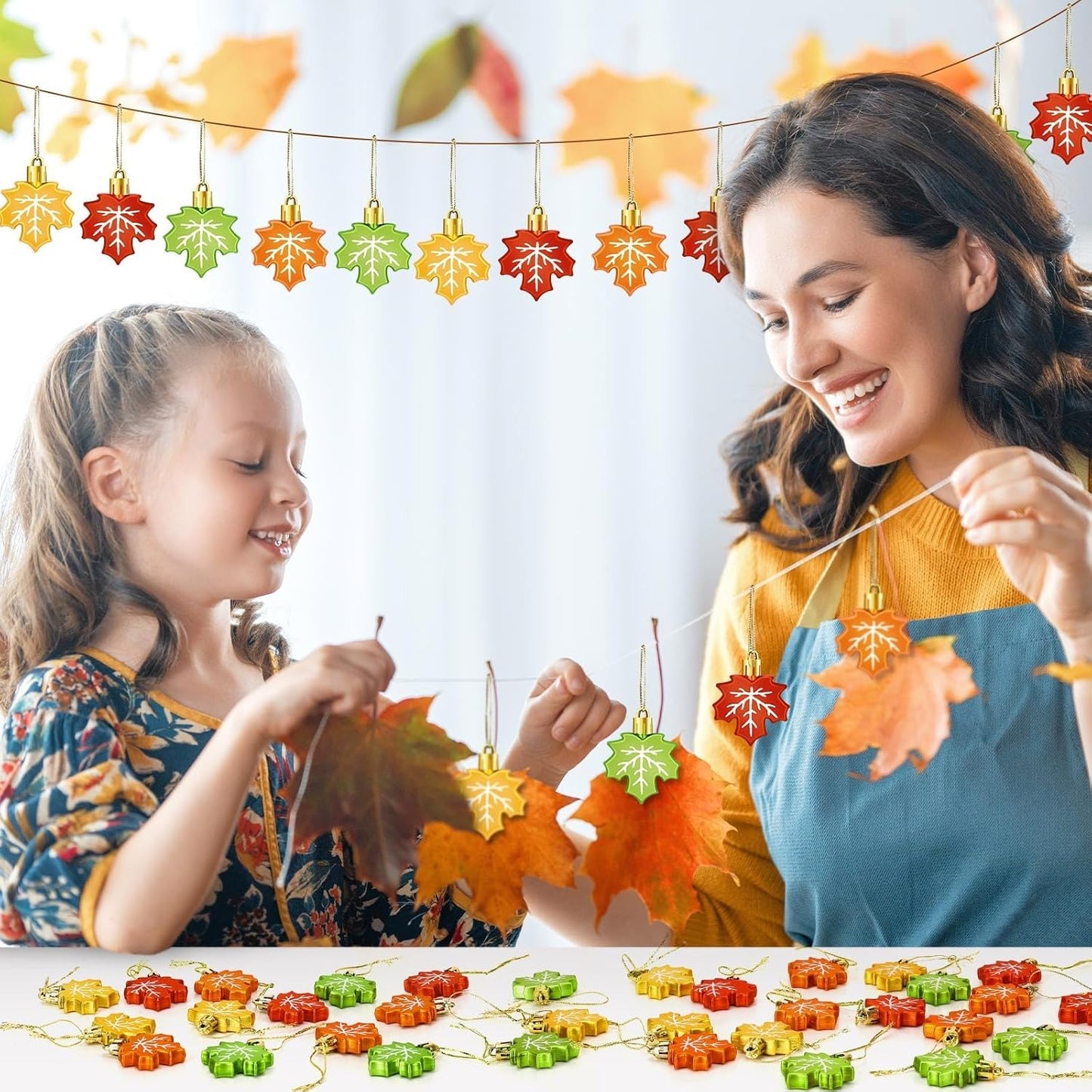 JULMELON 24Pcs Maple Leaf Ornaments, Fall Leaves Tree Decorations Autumn Harvest Hanging Ornaments with Rope Maple Pendant for Farmhouse Rustic Party Favors Craft Supplies