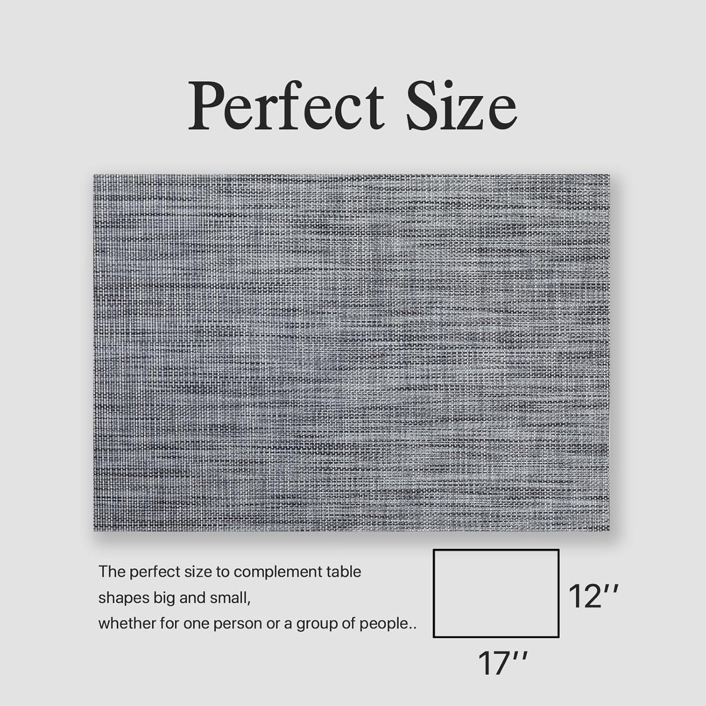 Placemats Set of 8 - Easy Clean Woven Vinyl Placemats for Dining Table, Indoor/Outdoor Place Mats, Washable PVC Table Mats(Dark Gray)