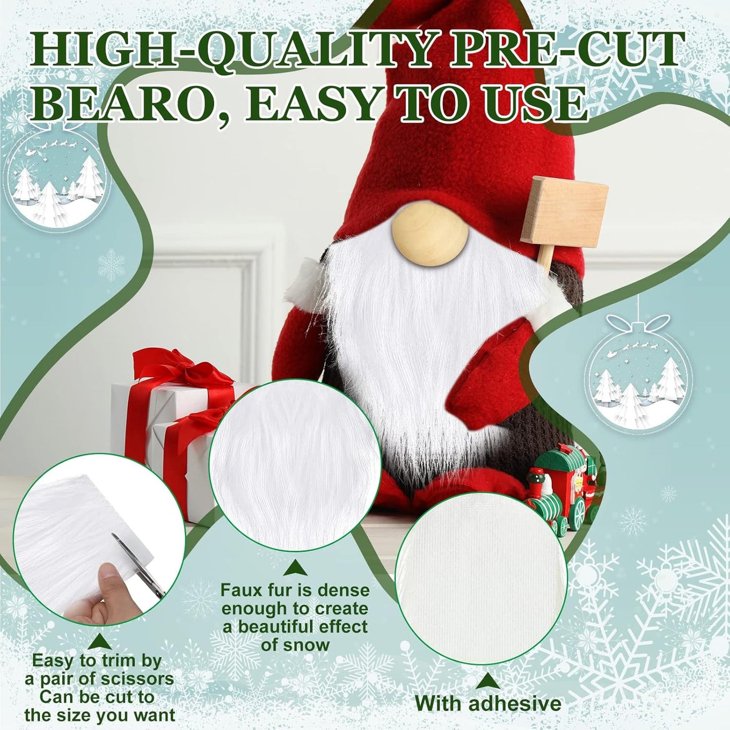 60 Pcs Gnomes Beard Sets Faux Fur Pre Cut Gnomes Beard Foam Cone Foam Handmade Wood Balls for Halloween Christmas Day Crafts(White)