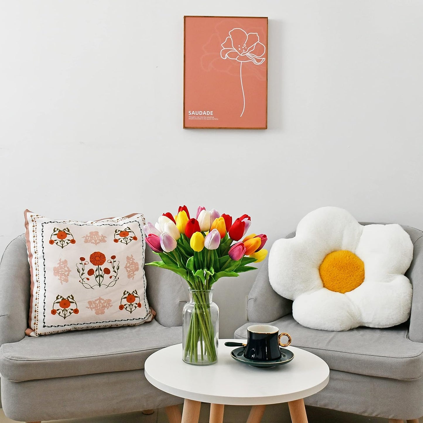 Mandy's Artificial Tulips 28 Stems Multicolor PU Faux Flowers for Wedding Home Decor 13.5 Inch