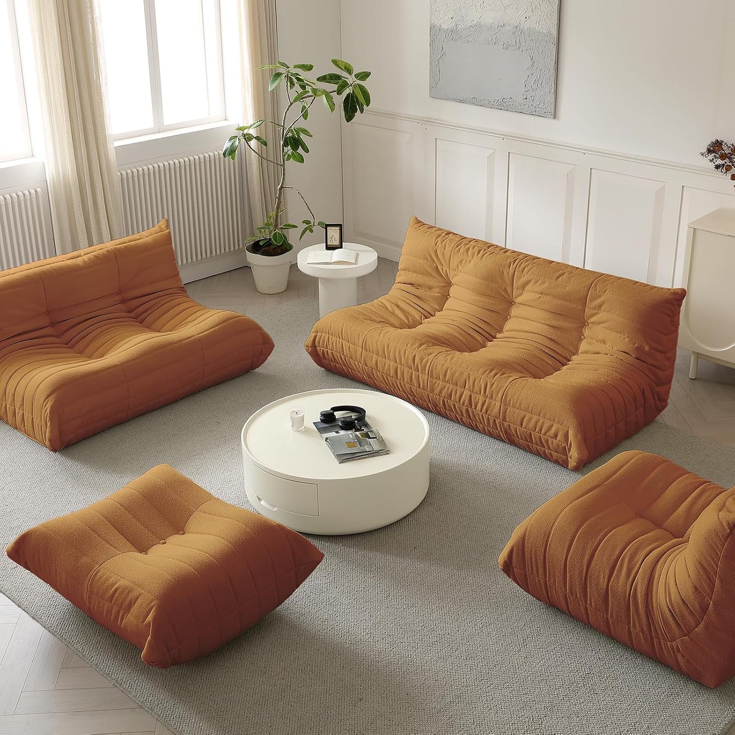 Luxury Sofa Couch Chair, Lazy Floor Seating, Fireside Bean Bag Chair, Ergonomic Tatami Sofa Lounger for Living Room, Bedroom, Office, Loveseat, Brown