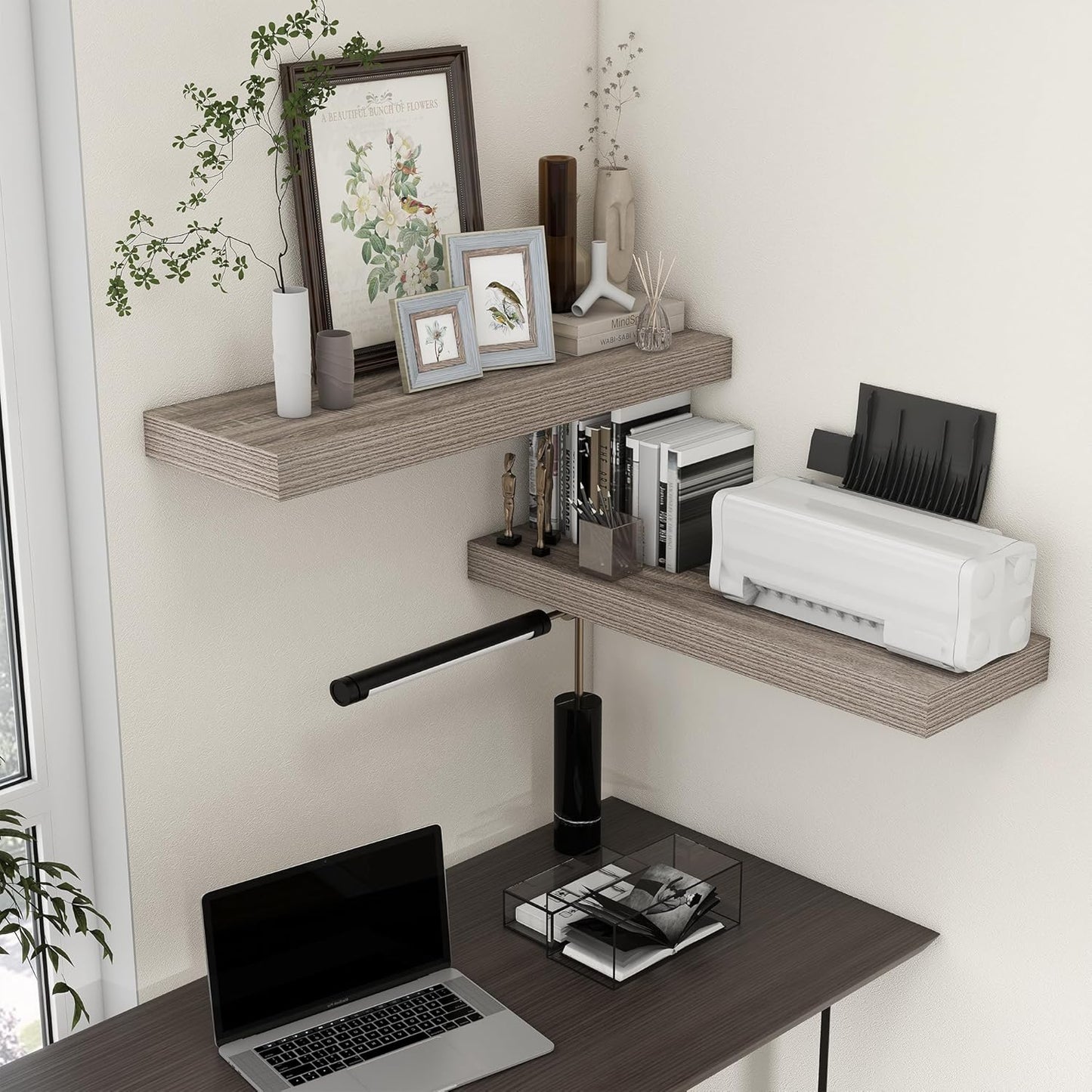 Deep Floating Shelves for Wall, 36W x 12D Rustic Large Floating Shelves Set of 2, 12'' Deep Grey Wood Floating Shelves for Living Room Bathroom Laundry Room Bedroom Kitchen Home Office - Grey