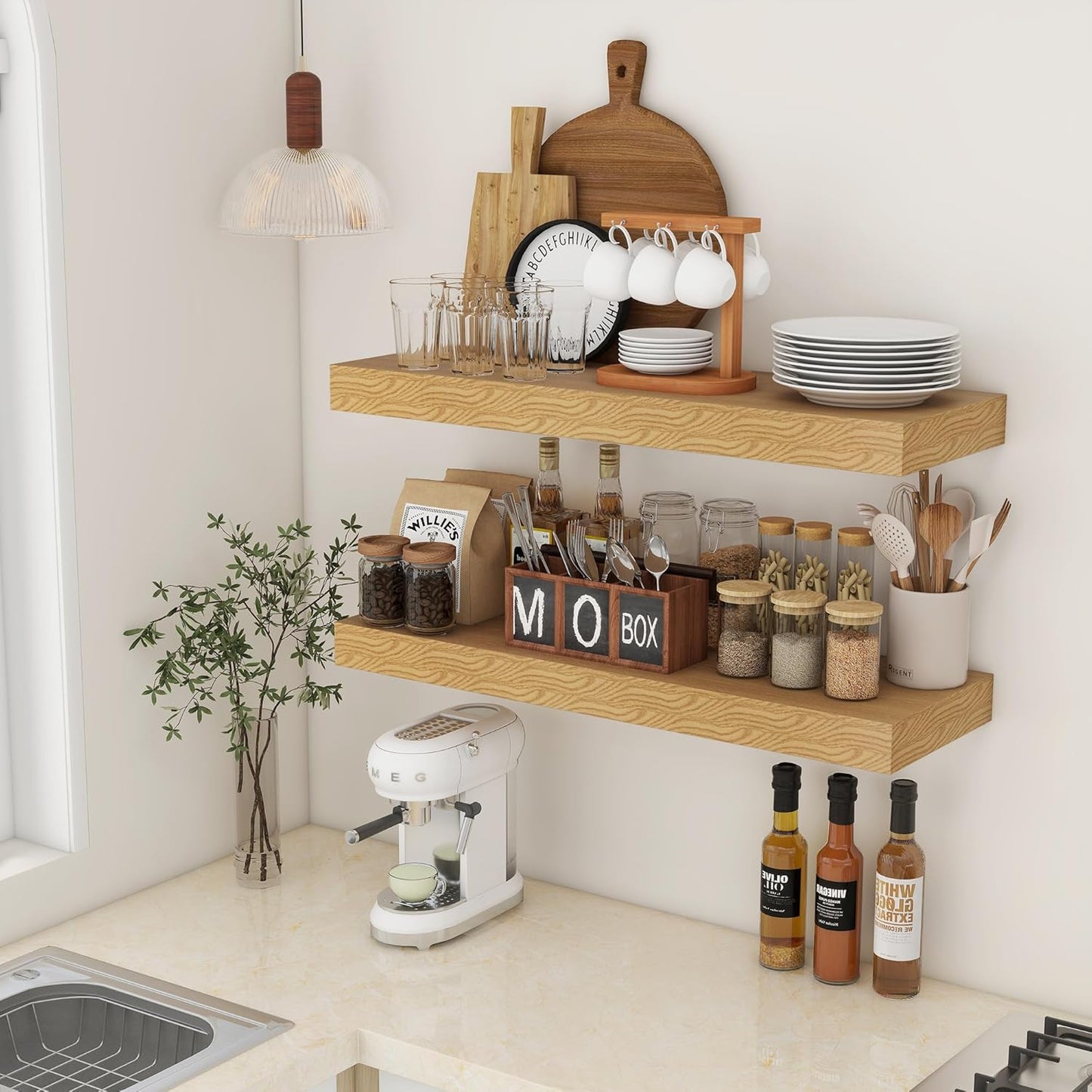 Deep Floating Shelves for Wall, 35.4W x 11.6D Rustic Large Wall Shelves Set of 2, 11.6 Inch Deep Oak Shelves 35.4 Inches Long, Bookshelf Laundry Shelf TV Shelf