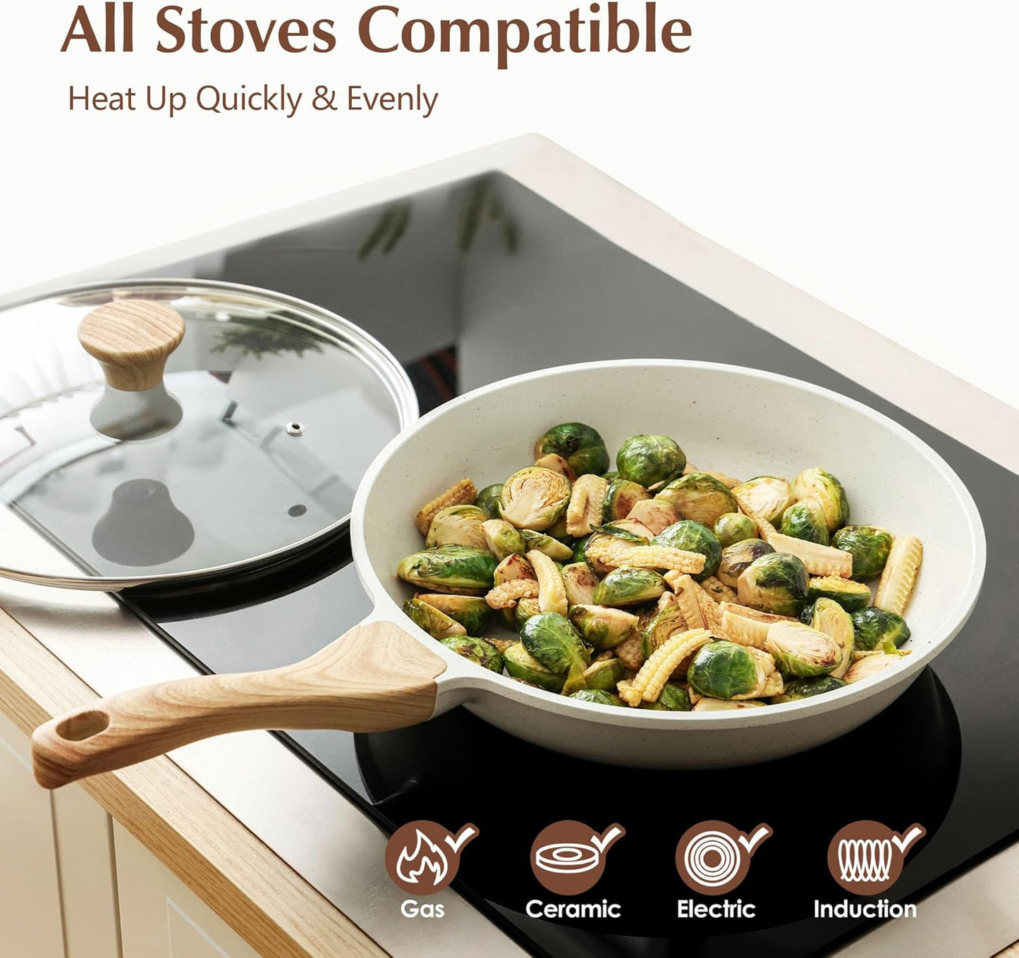 SENSARTE Nonstick Ceramic Frying Pan Skillet with Lid, 12.5 Inch Omelet Pan, Healthy Non Toxic Chefs Pan, Induction Compatible Egg Pan with Heat Resistant Handle, Free of Intentionally Added PFAS/PTFE