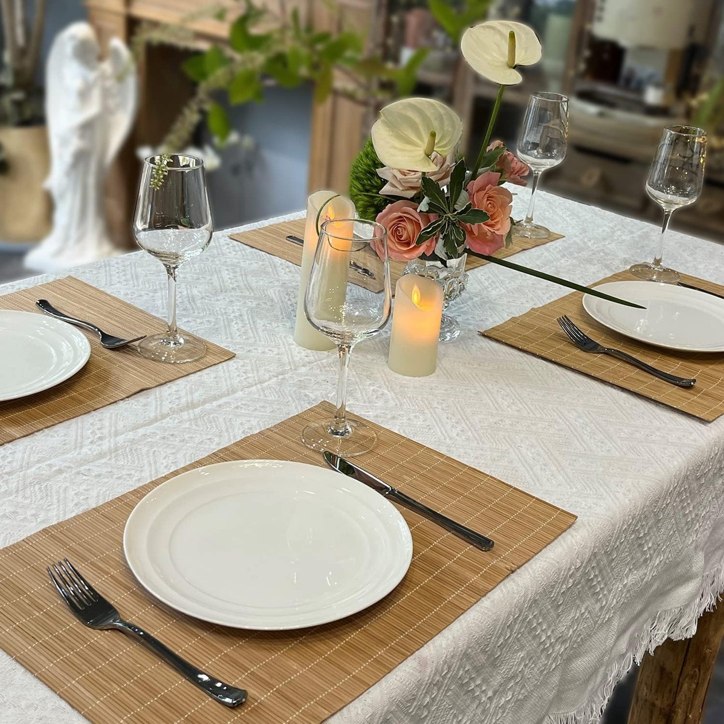 ANDSTAR Set of 16 Pcs Bamboo Placemats Sushi Rolling Mat Japanese Style Natural Anti-Slip Bamboo Placemats Washable Heat-Resistant Table Mats for Dining Room and Kitchen