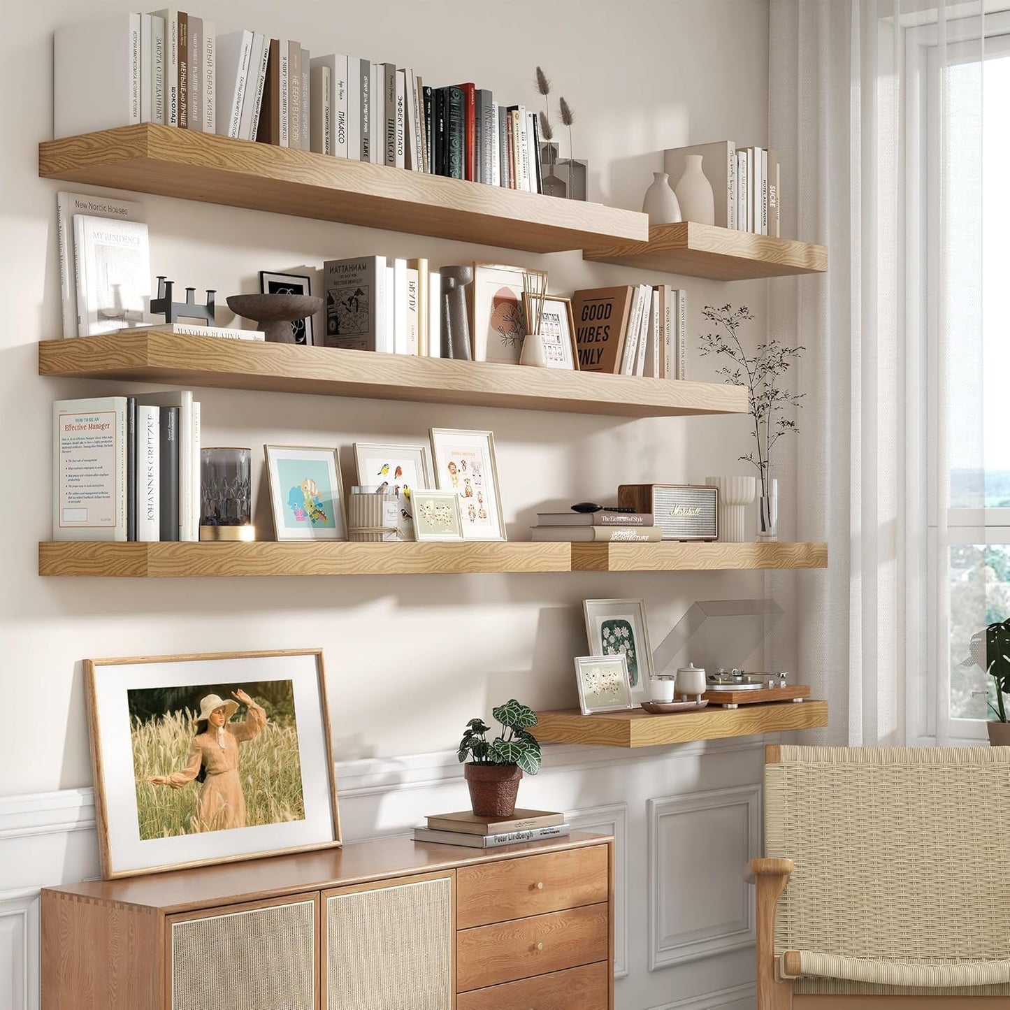 12 Inch Deep Floating Shelves | 30W x 12D Rustic Floating Shelves for Wall Set of 2 | Oak Shelves for Living Room Bathroom Laundry Room Bedroom Kitchen Home Office - Oak