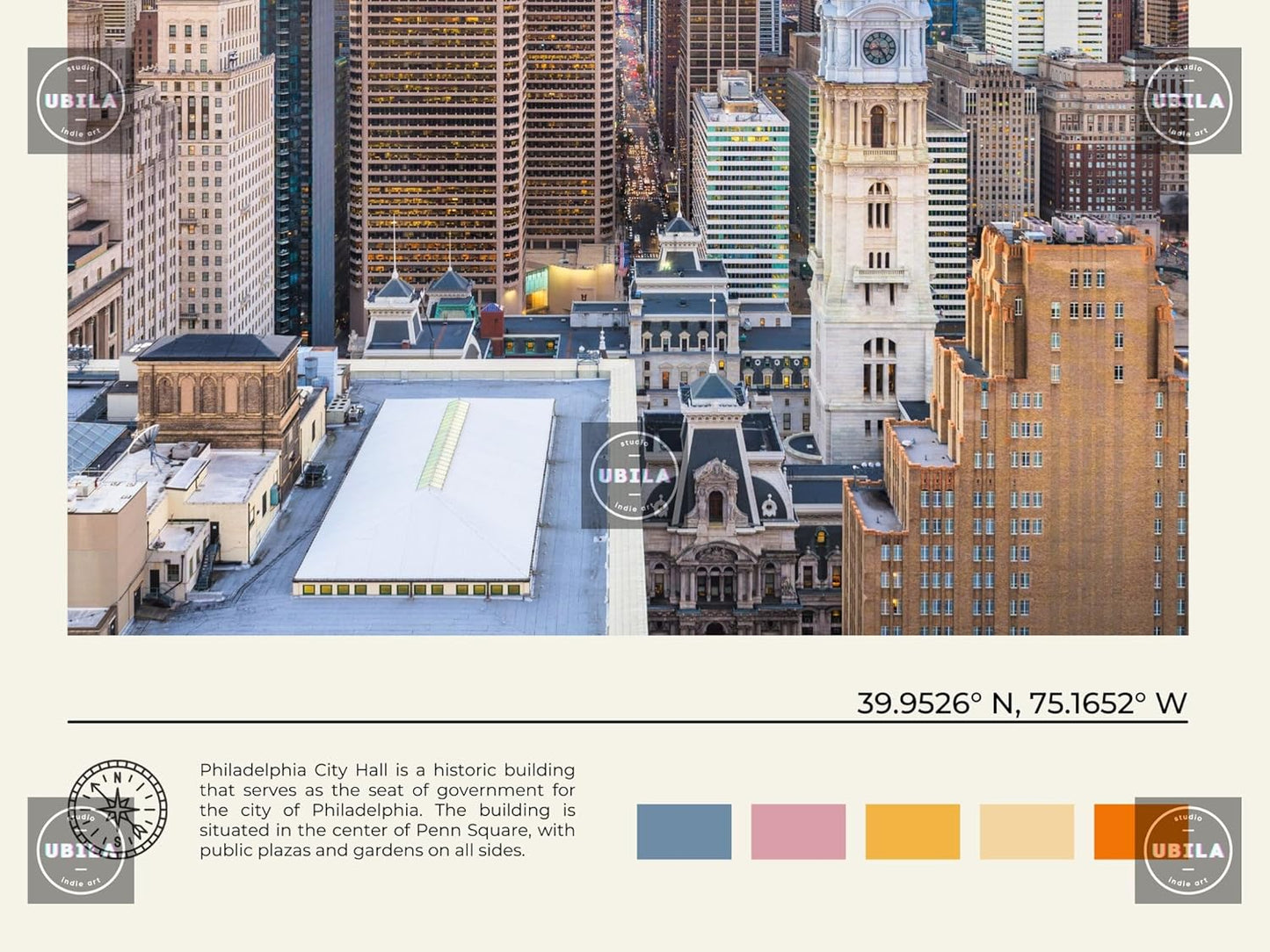 StudioUBILA Philadelphia Wall Art Poster, Decorative Cityscape Landscape Art Prints, Home Decor Wall Art Print for Bedroom Living Room Kitchen Decorations, Unframed