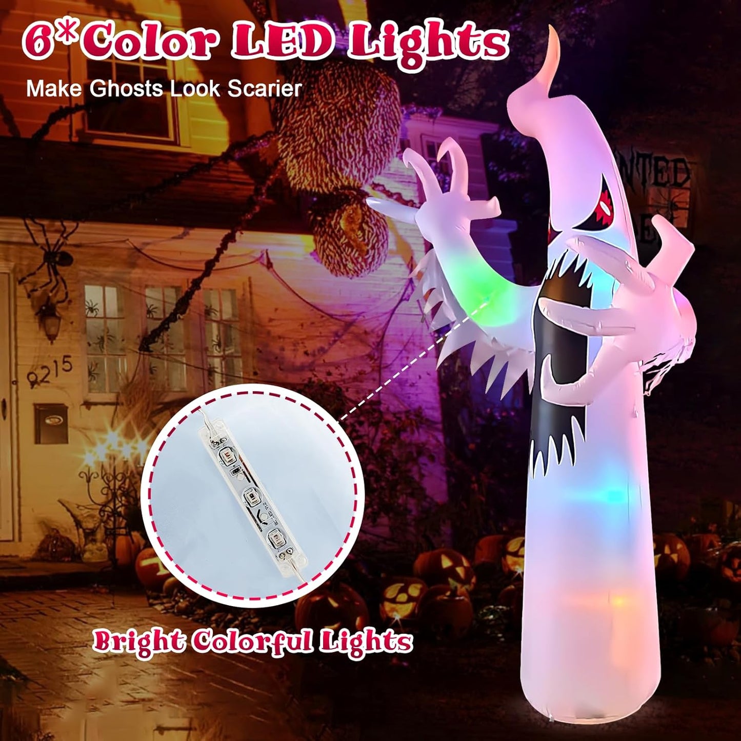 12FT Halloween Inflatables Giant White Ghost, Halloween Inflatable Outdoor Decoration, LED Colored Lights, Scary Red Eyes, Devil Claws, for Indoor and Outdoor Halloween Blow Ups Party Decorations