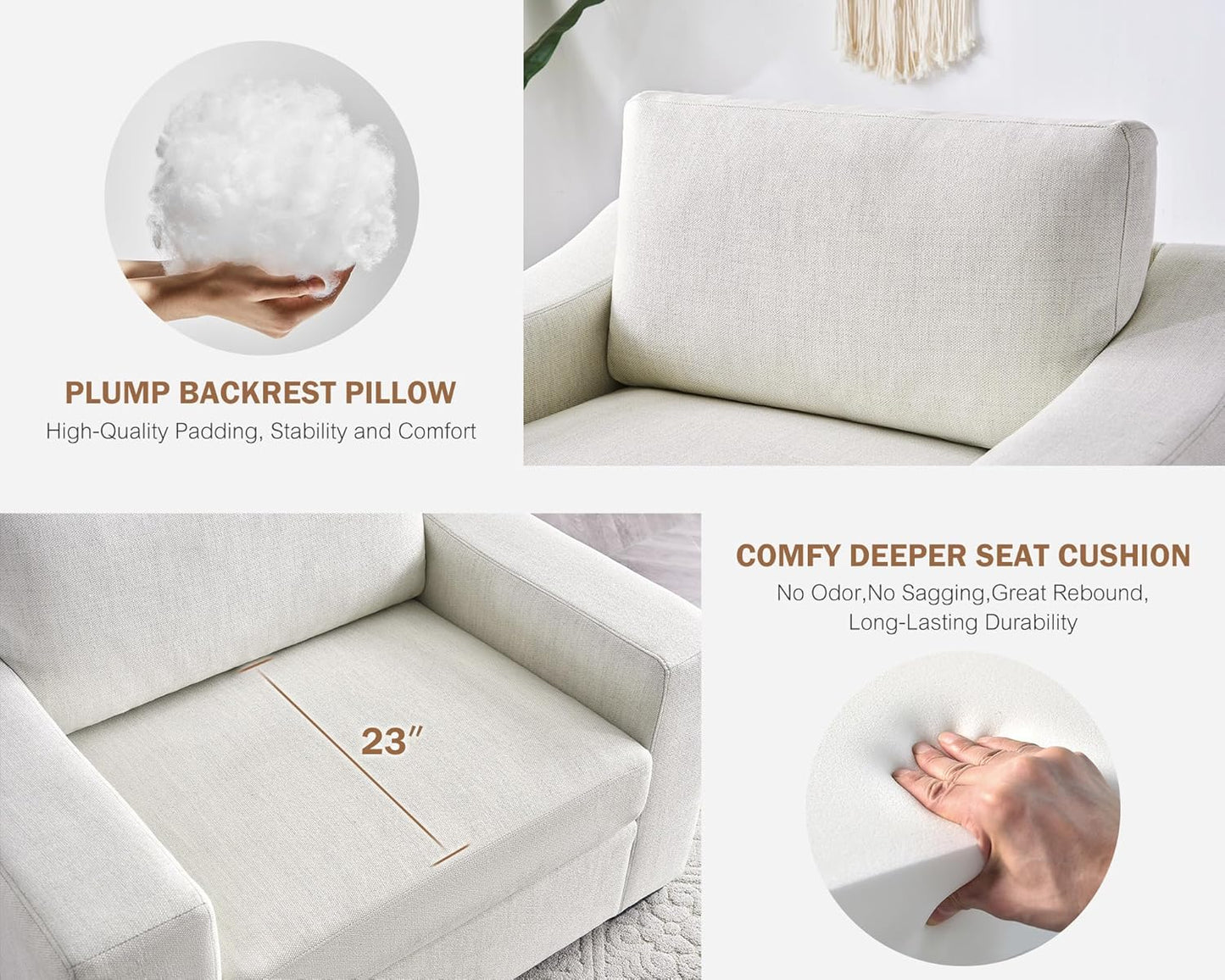 L Shaped Sectional Sofa with Ottoman,Rolled Armrest,Modern Sectional Modular Couch for Living Room,Breathable Linen Fabric Corner Couch with 7 Seats for Apartment,Removable Sofa Cushion,Ivory