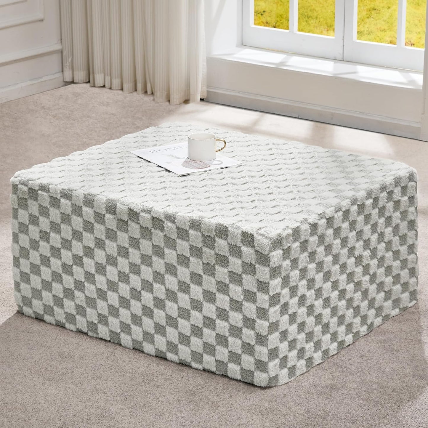 Hobestluk Rectangle Ottoman Memory Foam Footrest for Couch with Removable Cover Large Floor Seating for Adults Ottoman Coffee Table for Living Room, Bedroom or Office (Plush GREYOLIVE, Footrest)