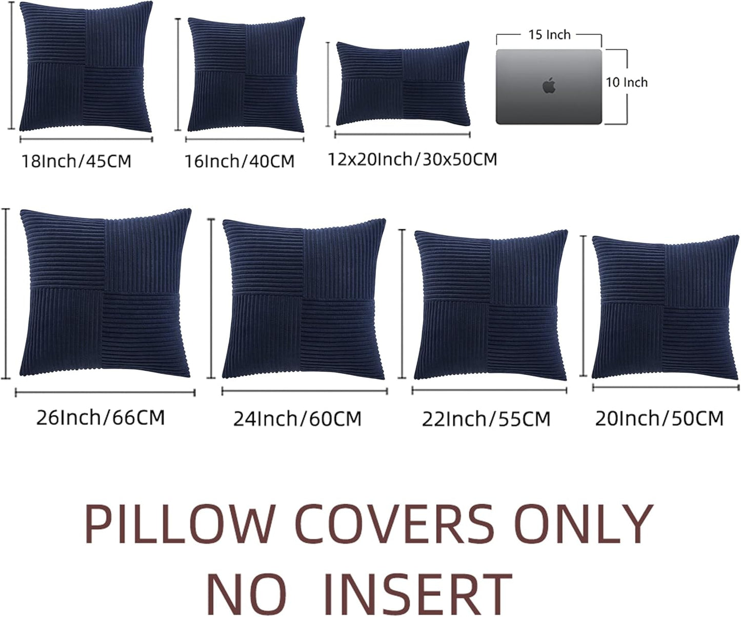 Fancy Homi 2 Packs Navy Blue Samll Decorative Throw Pillow Covers 14x14 Inch with for Couch Bed Sofa, Rustic Farmhouse Boho Home Decor, Soft Corss Patchwork Corduroy Square Cushion Case 35x35 cm