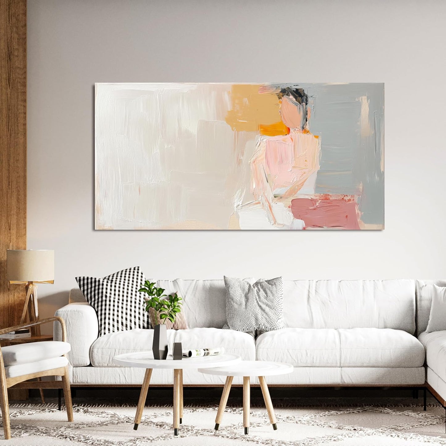 AIXMGSJS Abstract Canvas Wall Art Decor, 20"x40", Pink, Wrapped Canvas, Wall Hanging Decor, Living Room, Bedroom, Dining Room, Guest Room, Home Office