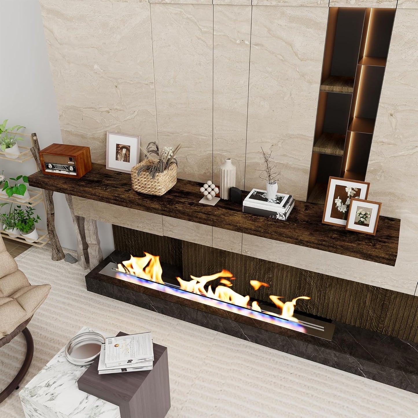 Fun Memories 72 Inch Floating Shelf, 12 Inch Deep Wall Shelf for Fireplace Mantel, Deep Storage Shelves for Home & Office, Wall Shelves with Invisible Bracket, Rustic Brown, Set of 1